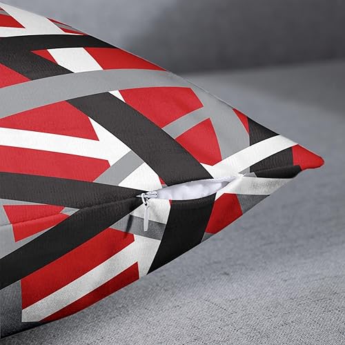 Miniatura 2 de Emvency Juego de 2 fundas de almohada de poliéster decorativas de color rojo y negro de 16 x 16 pulgadas, diseño de rayas, fundas cuadradas para