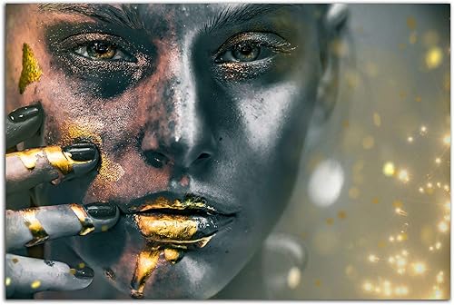 Miniatura 6 de Startonight Arte de pared de vidrio acrílico, retrato en azul y dorado metálico, obra de arte brillante de 24 x 36 pulgadas, decoración del hogar