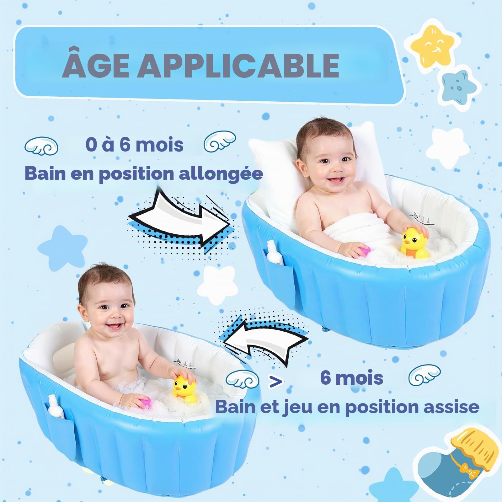 Baignoire Gonflable pour Bébé Portable avec Pompe à Air Mini Piscine Nouveau-né