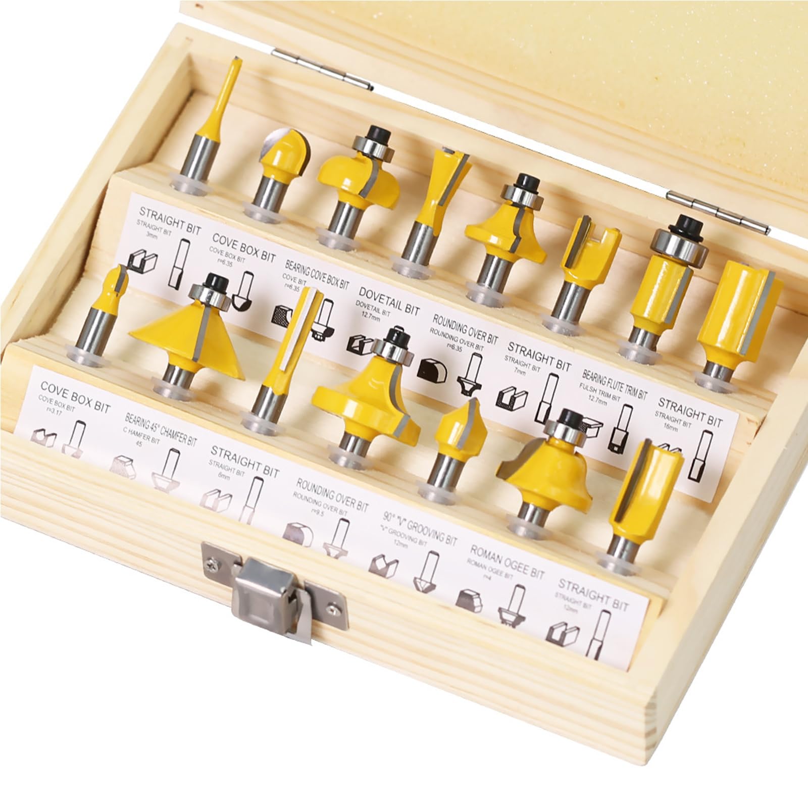 Fräsersatz HM 15tgl Schaft 6mm Nutfräser Profilfräser für Oberfräse Holzfräser Fräser Bit Set mit Schraubenschlüssel
