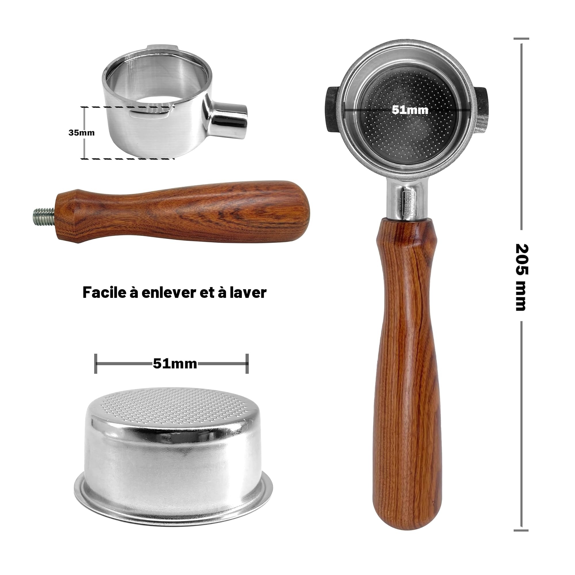 NEOUZA 51mm 2 Eears Espresso Bottomless Portafilter pour Delonghi Stilosa Icona ECP31.21 ECP33.21 ECP35.31 ECP36.31, acier inoxydable 304 avec panier non pressurisé
