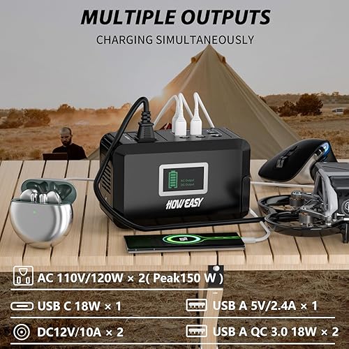 Miniatura 3 de HOWEASY Banco de energía portátil, cargador portátil de 24000 mAh con 2 salidas de CA de 110 V120 W, batería portátil y banco de energía para