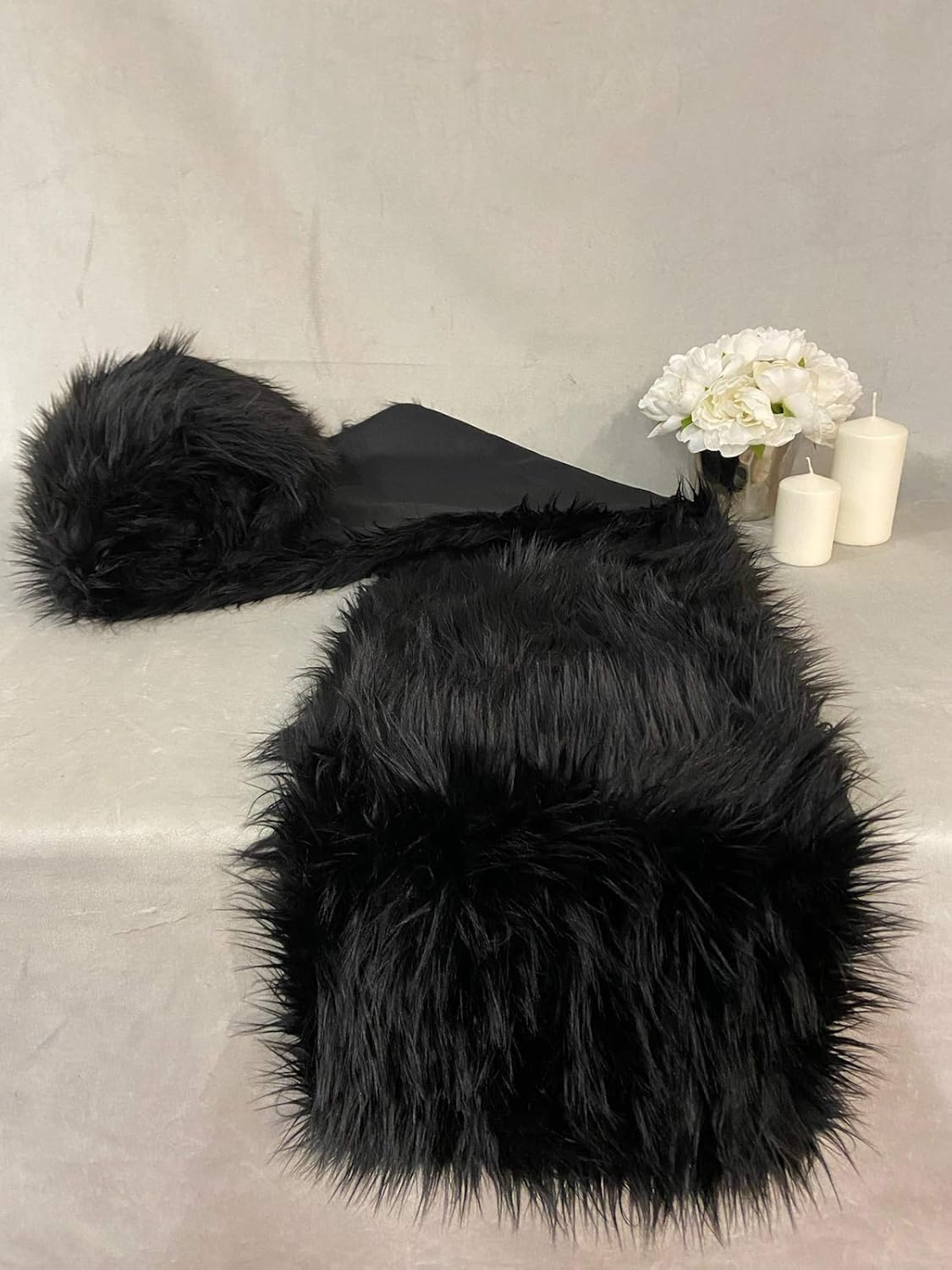 luvfabrics Table Runner Black Faux Fur Shaggy Soft Table Linen Decor 12" by 108" Long (12x108 inches)