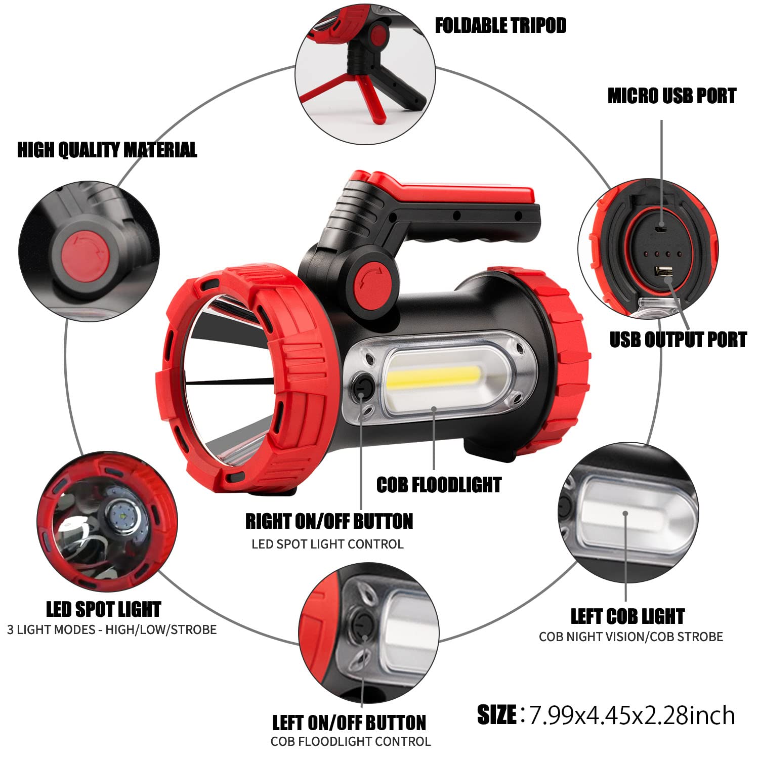 Anhay Linterna LED recargable para camping, linterna regulable con gancho, foco impermeable para emergencias de huracanes, al aire libre, senderismo y hogar, cable USB incluido