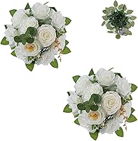 Vista 8 de BLOSMON Bolas de flores artificiales, centros de mesa de boda, 2 piezas de rosas artificiales, decoración para mesa, bola de besos de seda, arreglos