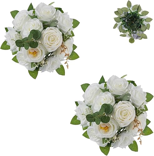 BLOSMON Bolas de flores artificiales, centros de mesa de boda, 2 piezas de rosas artificiales, decoración para mesa, bola de besos de seda, arreglos