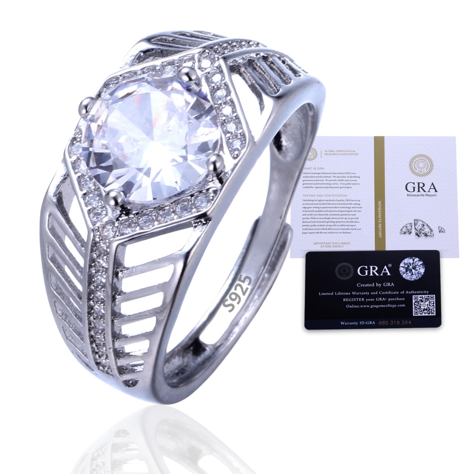 Halukakah Herren Moissanite Ring 925er Sterlingsilber mit 2 Karat Diamant und Zertifikat,2,0ct Luxusschmuck für Verlobungen,Verstellbare Größe,Marine Melodie,für Ehemann,Freund,Jubiläum,Hochzeit