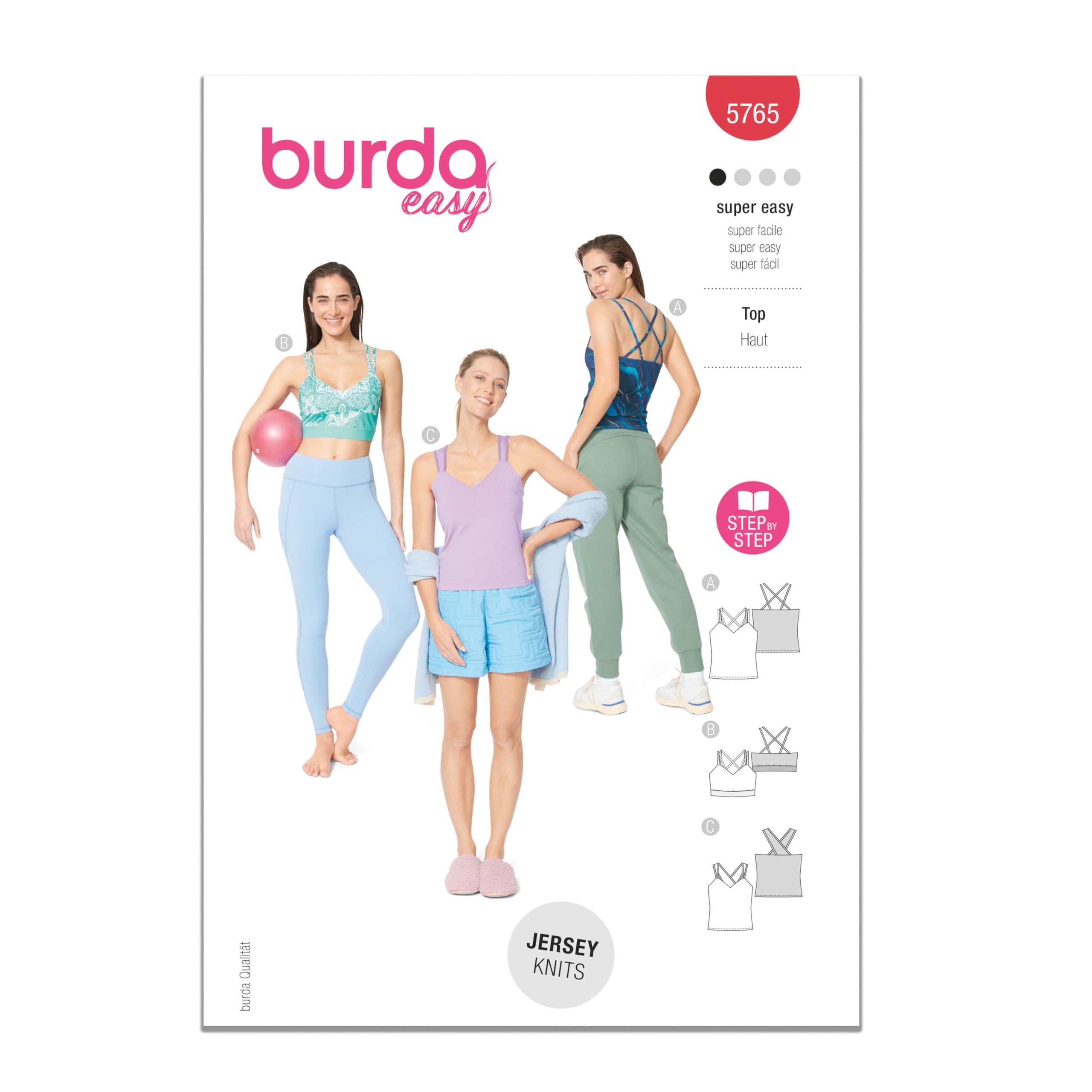 BURDA 5765 SPORTY TOPS  Misses Sewing Pattern Sizes 8-22  Skill: SUPER EASY