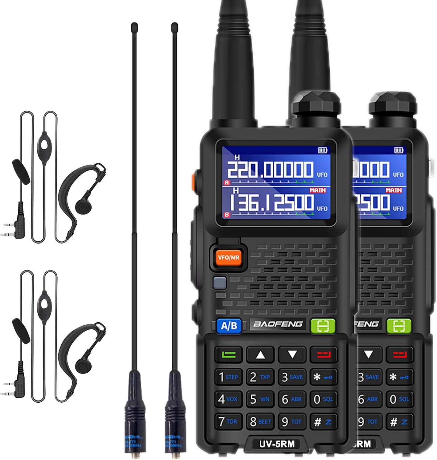BAOFENG 2 Packs UV-5RM Two Way Radio Multi-Band Long Range Walkie Talkie NOAA USB-C Charging Upgrade of UV-5R Ham Radio Air Band 1.77in LCD Screen with 18.89in Tactical Antenna
