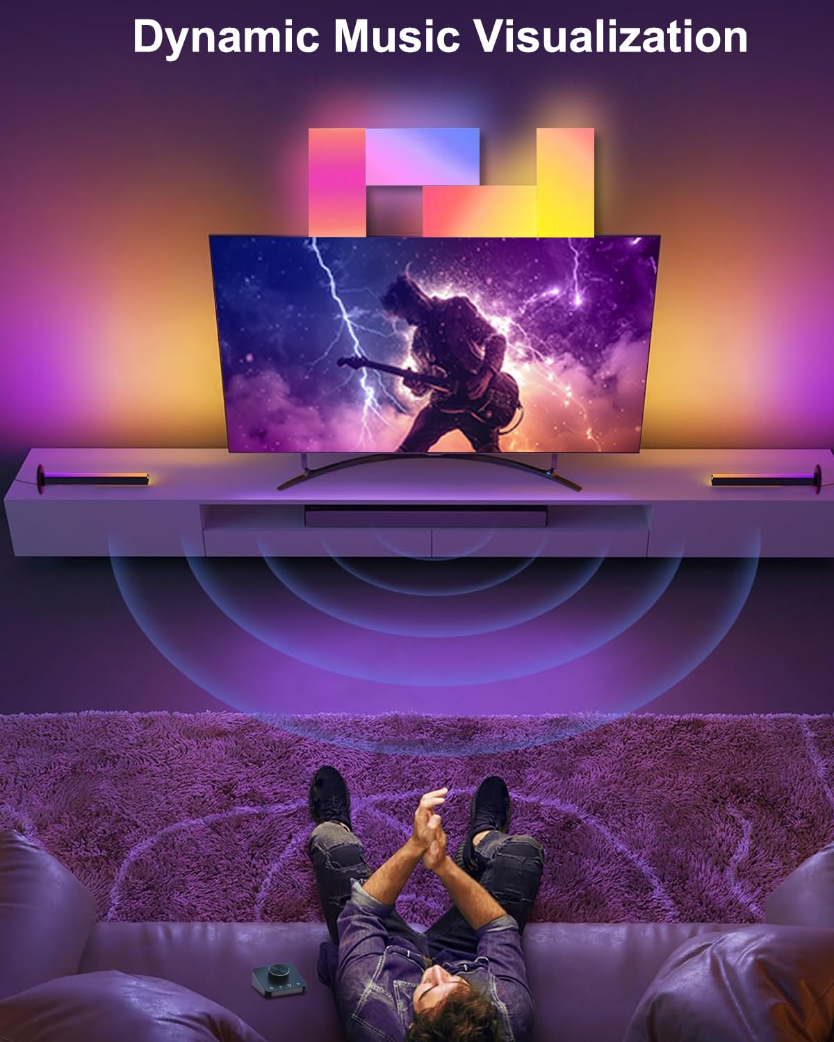 Gaming LED Lightbar mit Desktop-Controller, Smart Gaming Lampe Zimmer Deko Funktioniert mit Alexa Google Assistant, RGBIC TV LED Hintergrundbeleuchtung App-Steuerung Musiksync für TV Tisch Geschenke