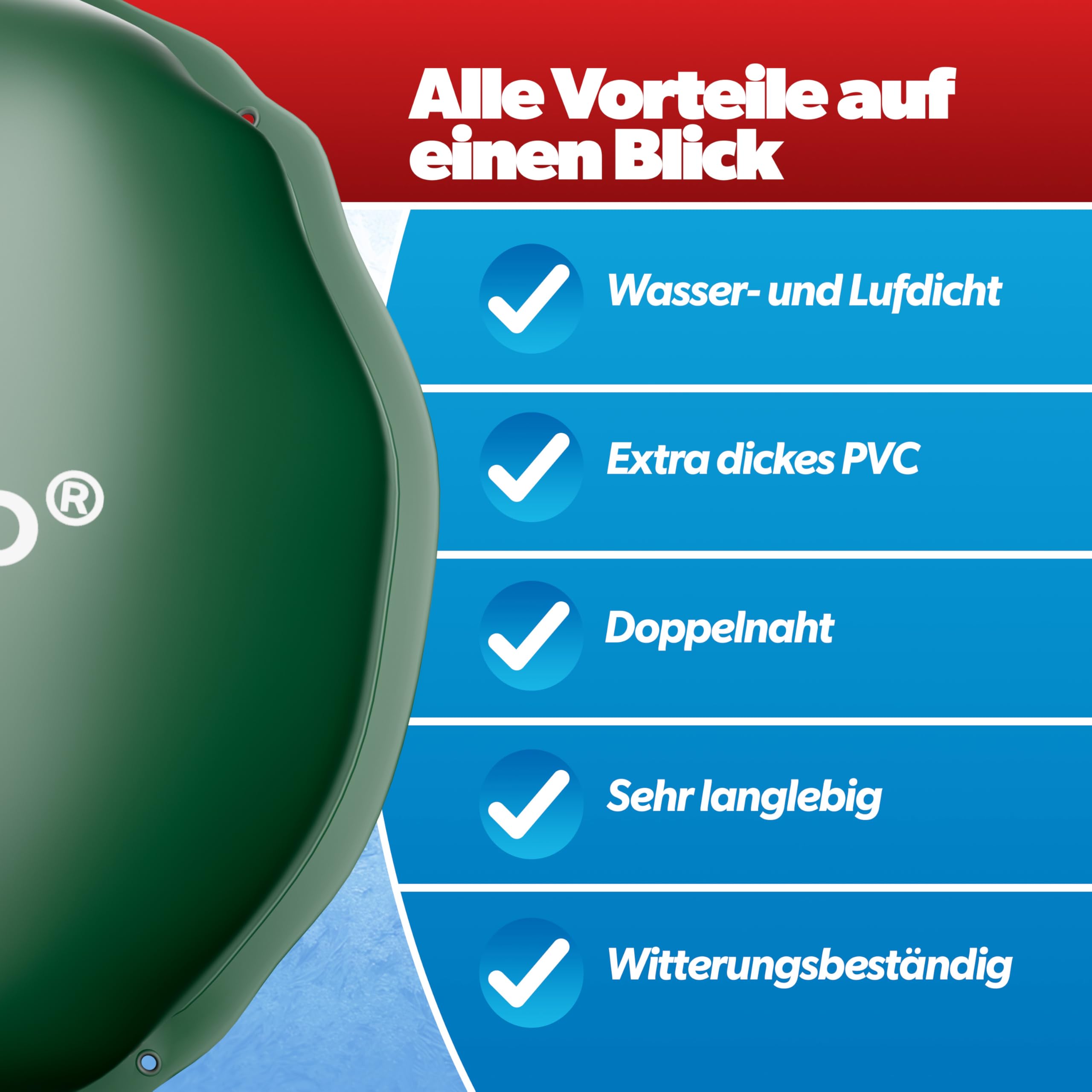 poolomio® Poolkissen Rund 4m (Pools 400-550 cm) | Poolkissen Winter XXL Ø 400 cm Luftkissen 420 g/m² | Winterkissen Poolabdeckung | Frost- & Chlorbeständig | Pool Kissen inkl. Seil & Reparaturset