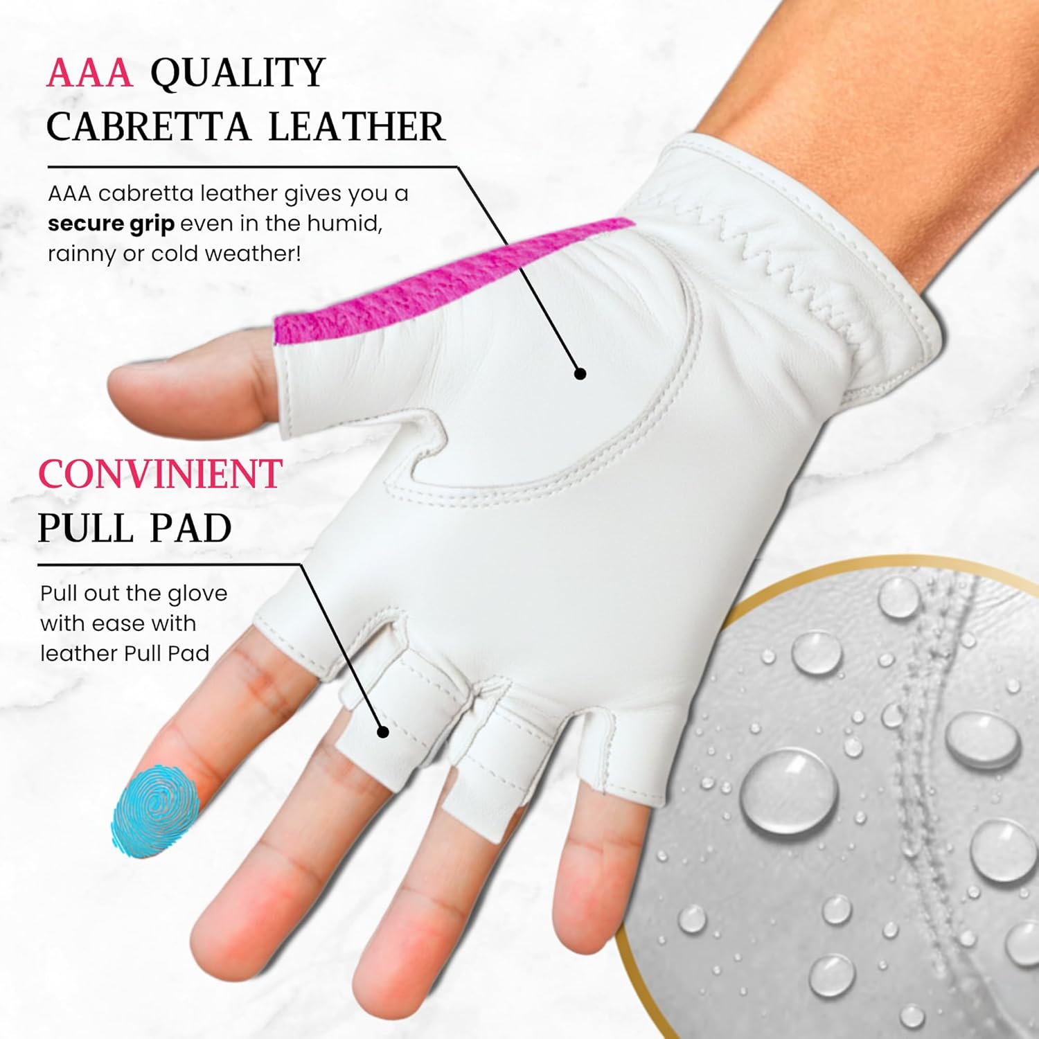 Caddy Classic Ladies Golf Glove Women | Half Finger Mesh Design for High Breathability | Premium Leather uction for Comfortable Fit | Includes Stylish Ball Marker - Image 3