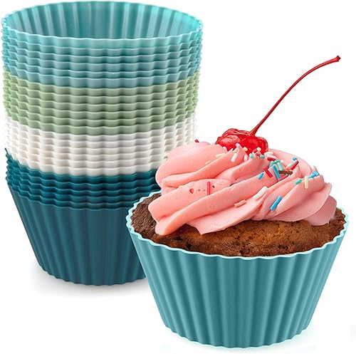 Miniatura 9 de 24 paquetes de tazas de silicona para hornear redondas reutilizables, antiadherentes, forros para magdalenas, aptas para alimentos, libres de BPA,