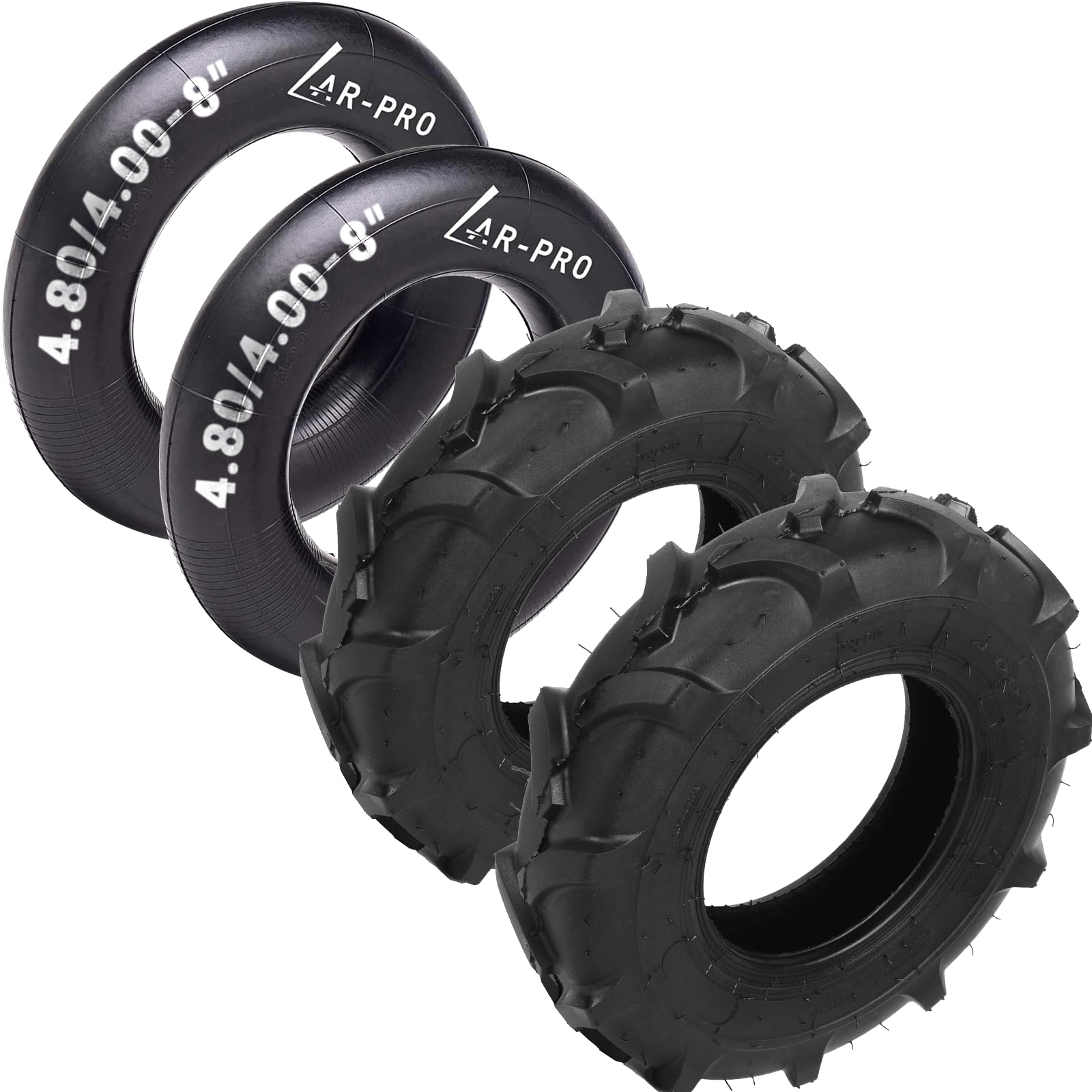 (2-Set) 4.80/4.00-8" Tires and Inner Tube, Replacement for 4.80-8 4.00-8 Turf Lawnmower Tractor Golf Cart and Most Lawn Garden Tires