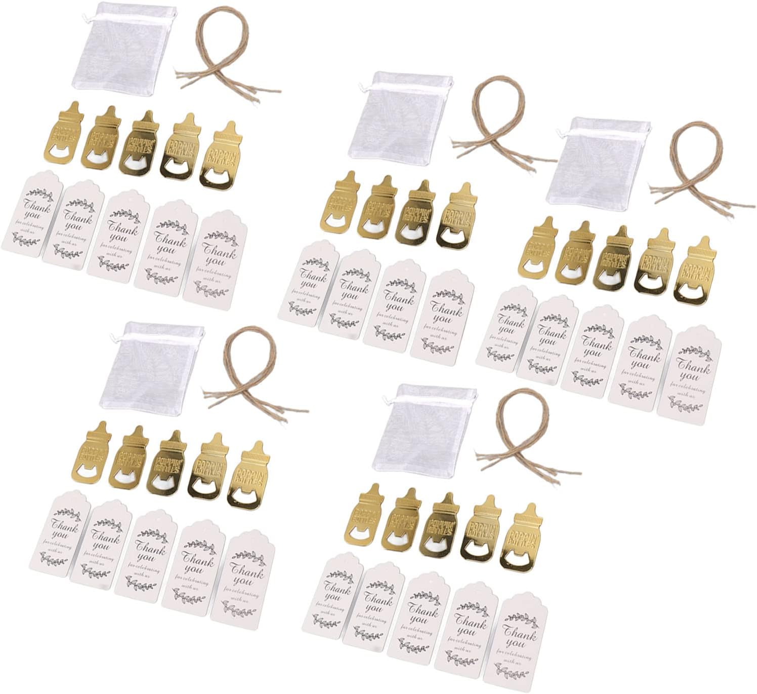 Zhed 24 Packs Poppin Bottle Opener, Zinc Alloy Cute Bottle Opener Decorations Souvenirs with Organza Bags Thank You Tags for Baby Shower Favors Gifts Theme Party Favors for Guests (Golden)