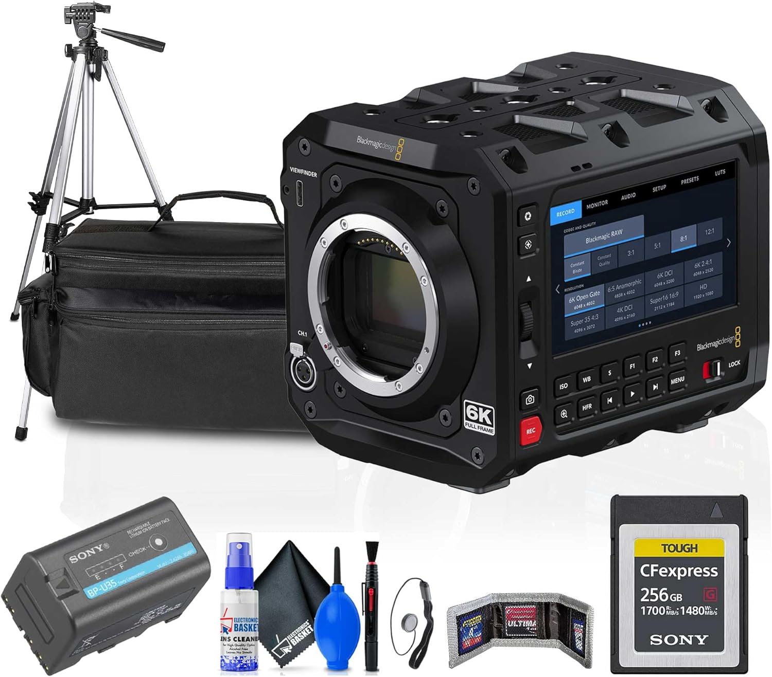 Blackmagic Design Pyxis 6K Full-Frame Cinema Box Camera (Leica L) (CINECAMCPYXA60LFL) + 256GB CFexpress Type B Card + Case + Tripod + BP-U35 + Cleaning Kit + Card Wallet + Lens Cap