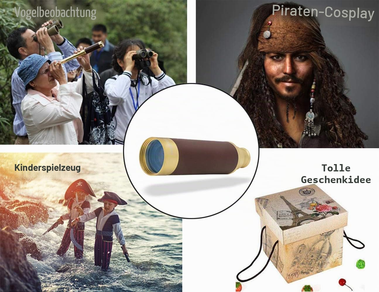 Retro Pirat Teleskop Monokular 25x30 Zoomable Vintage Kapitän Jack Spyglass BAK-4 Linse Fernrohr Kinder Faltbar Tragbar Pocket Monokular für Outdoor Camping