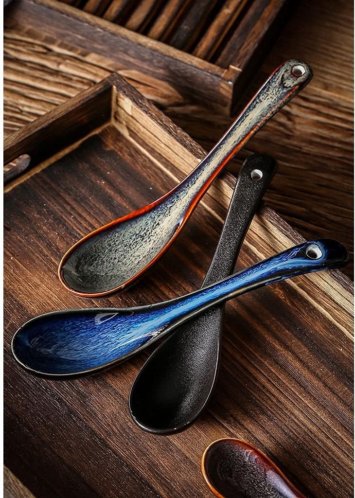 Tea spoons Large Soup Spoon Ceramic Spoon Long-handled Spoon Under Glaze Cake Dessert Spoon Suitable for Home Use Two-piece Ice tea spoons (Color : Green)