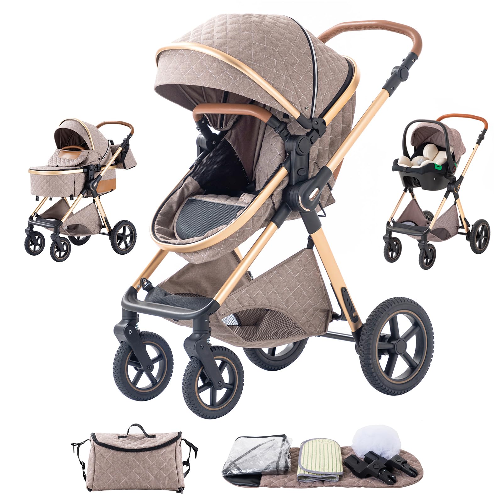Poussettes 3 en 1 Citadines Poussettes Combinées Poussette Tricycle Baby Walker Poussette Haute Paysage Poussettes Landau pour 0-36 Pliantes Trolley Bébé