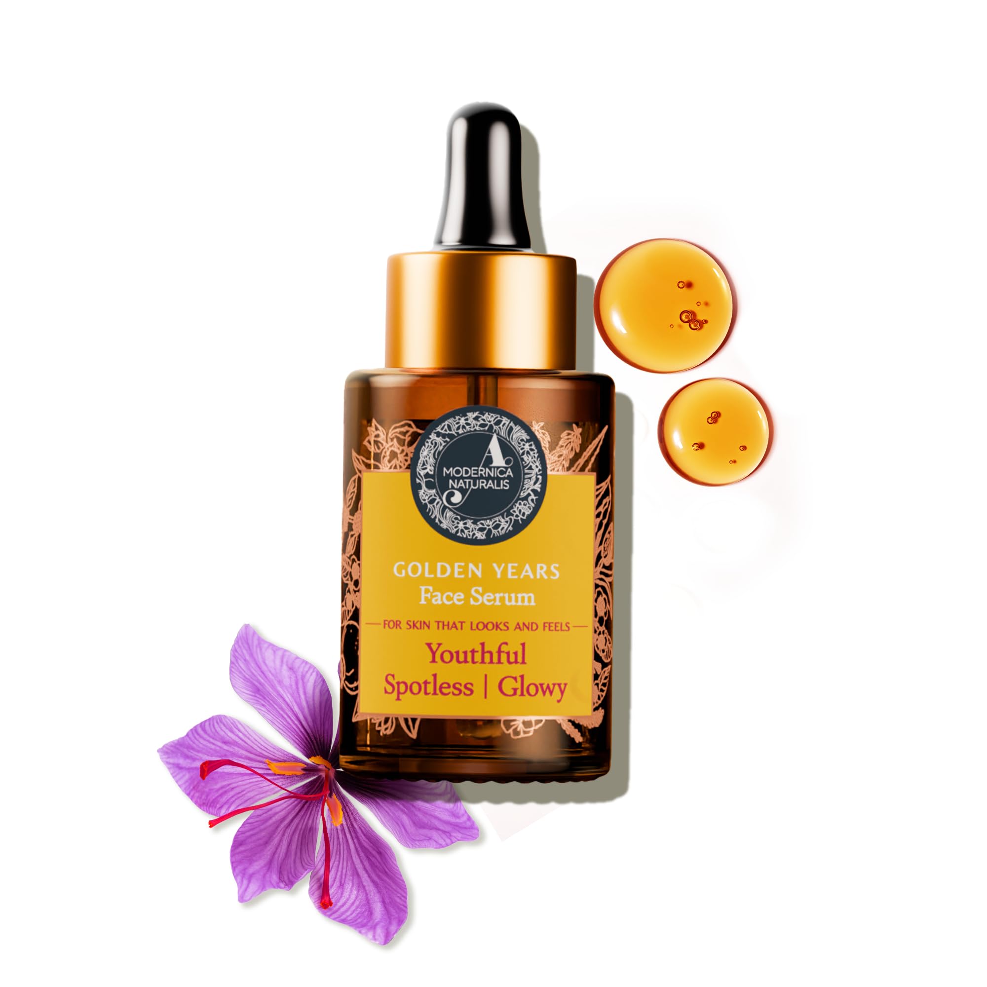 A.Modernica Golden Years Gesichtsserum | Hilft das Erscheinungsbild von Pigmentflecken, Altersflecken und feinen Linien zu verbessern | Mit Ashwagandha, Safran & Niacinamid | Dermatologisch getestet |