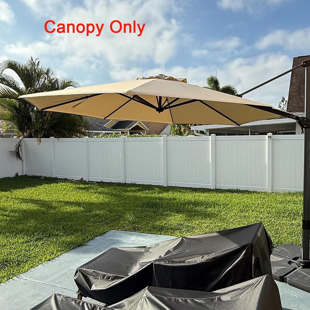 Rond Tissu De Remplacement pour Parasol Déporté Toile De Rechange pour Parasol 300cm/350cm Auvent De Rechange pour Parasol 8 Baleines(Beige,3.5m(11.5ft))