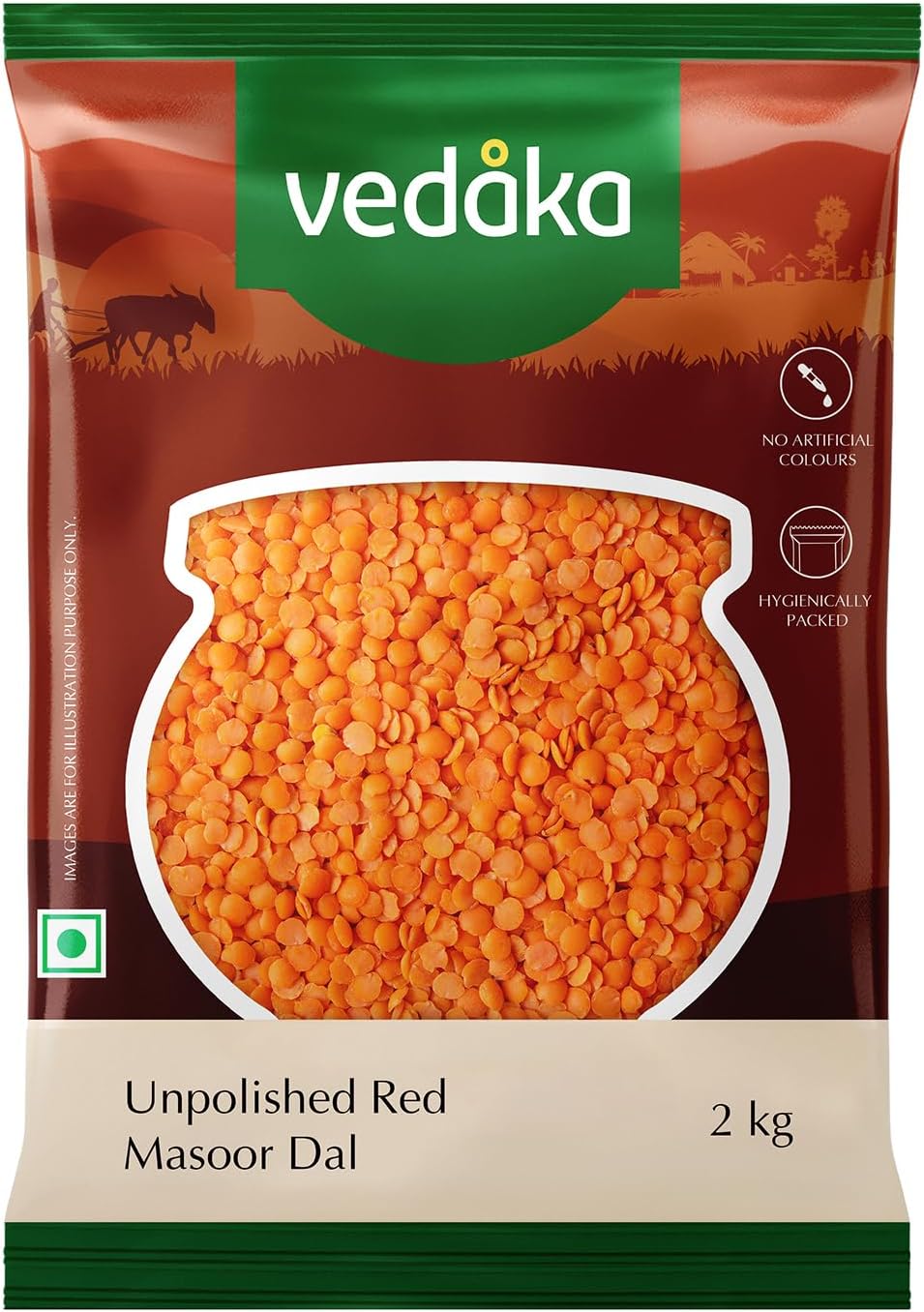 Amazon Brand - Vedaka Unpolished Red Masoor Dal (Split) | 2 Kg | Rich In Protein | No Cholesterol | No Artificial Flavours & Preservatives