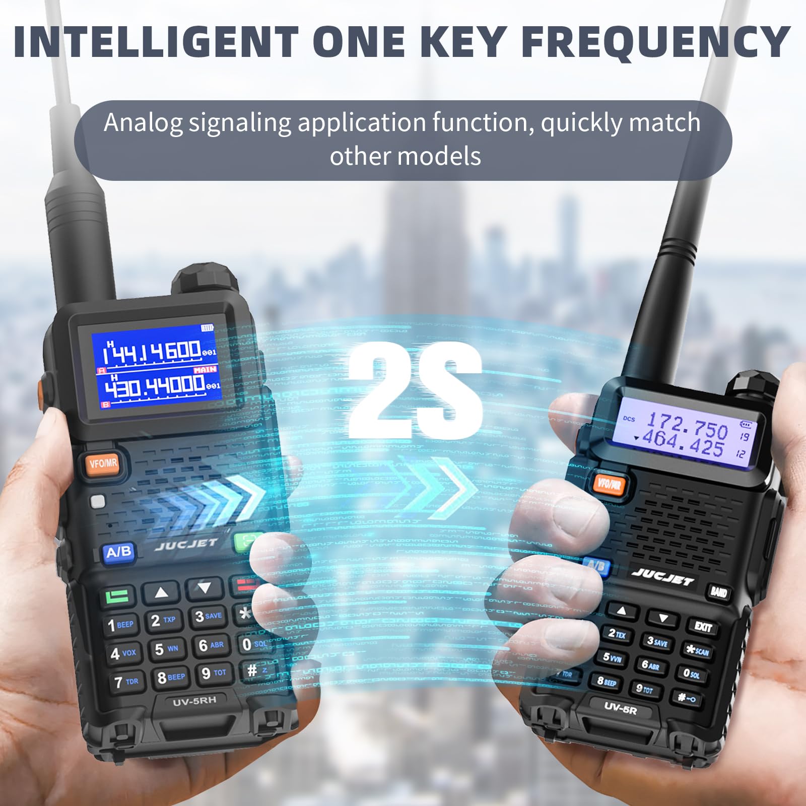 5RH Radios 10W, Ajuste de Frecuencia para Radioaficionados, 2 Uds | Set de Dos Radios, 999 Canales por Radio, Pantallas TFT de 1,77 Pulgadas, Doble Espera, Baterías 2500 mAh, Carga USB-C