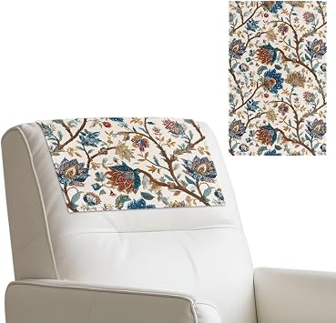 Vintage Boho Flowers No Slip PU Leather Couch Headrest Covers Recliner Protector Faux Leather Recliner Chair Covers Furniture Protector Slipcovers Chair Head Cover for Sofa