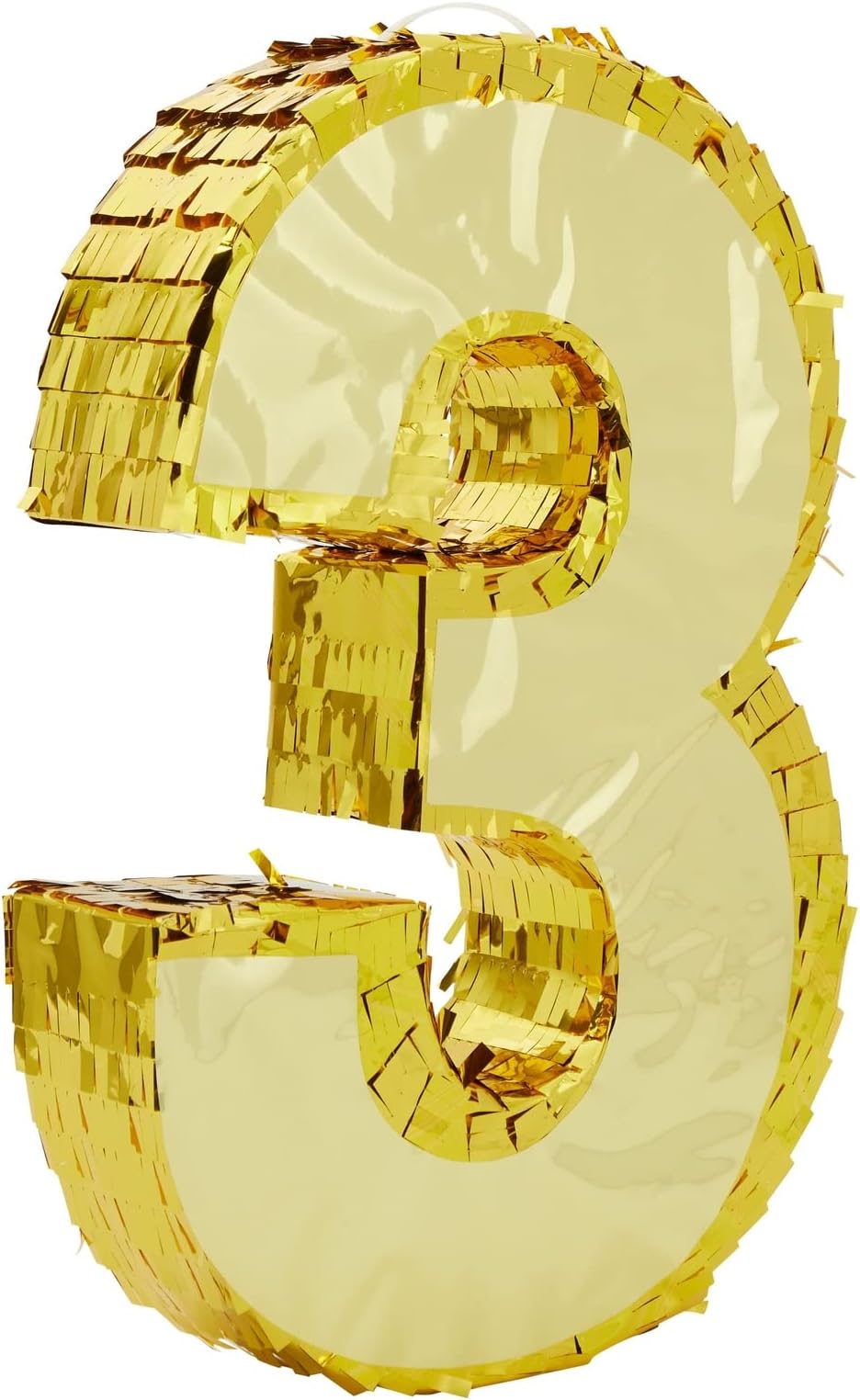 Number 3 Gold Foil Party Pinata for Third Birthday, Centrepiece Decoration, 40 x 27 x 8 cm