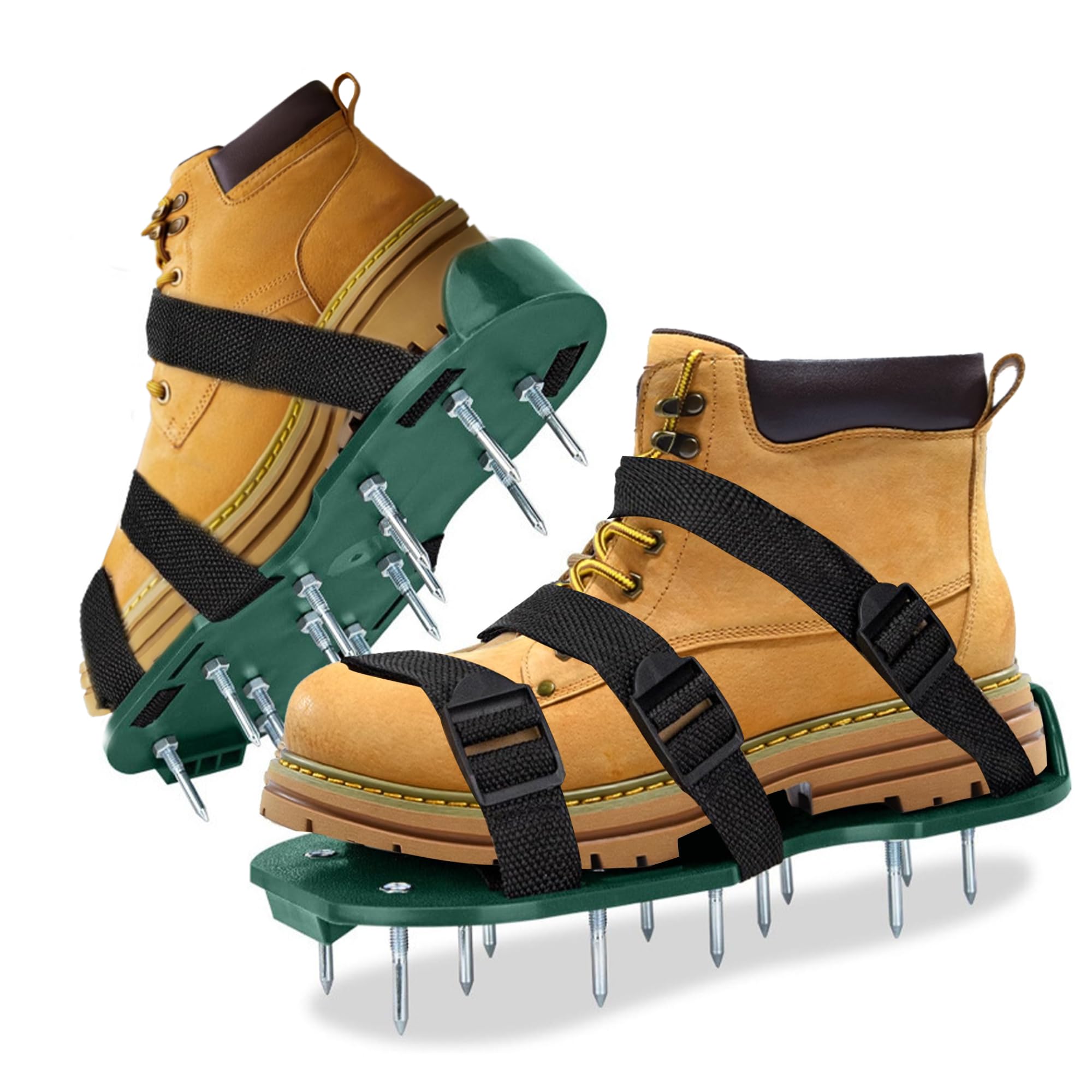 Environet The Lawn Aerator Shoes for Grass, Epoxy Spiked Shoes with 1.65'' Sharp Short Spikes, Garden Grass Loosening Spike Shoes for Epoxy Flooring, 6 - Shoelace Design (Green, 11.8'' x 5.1'')