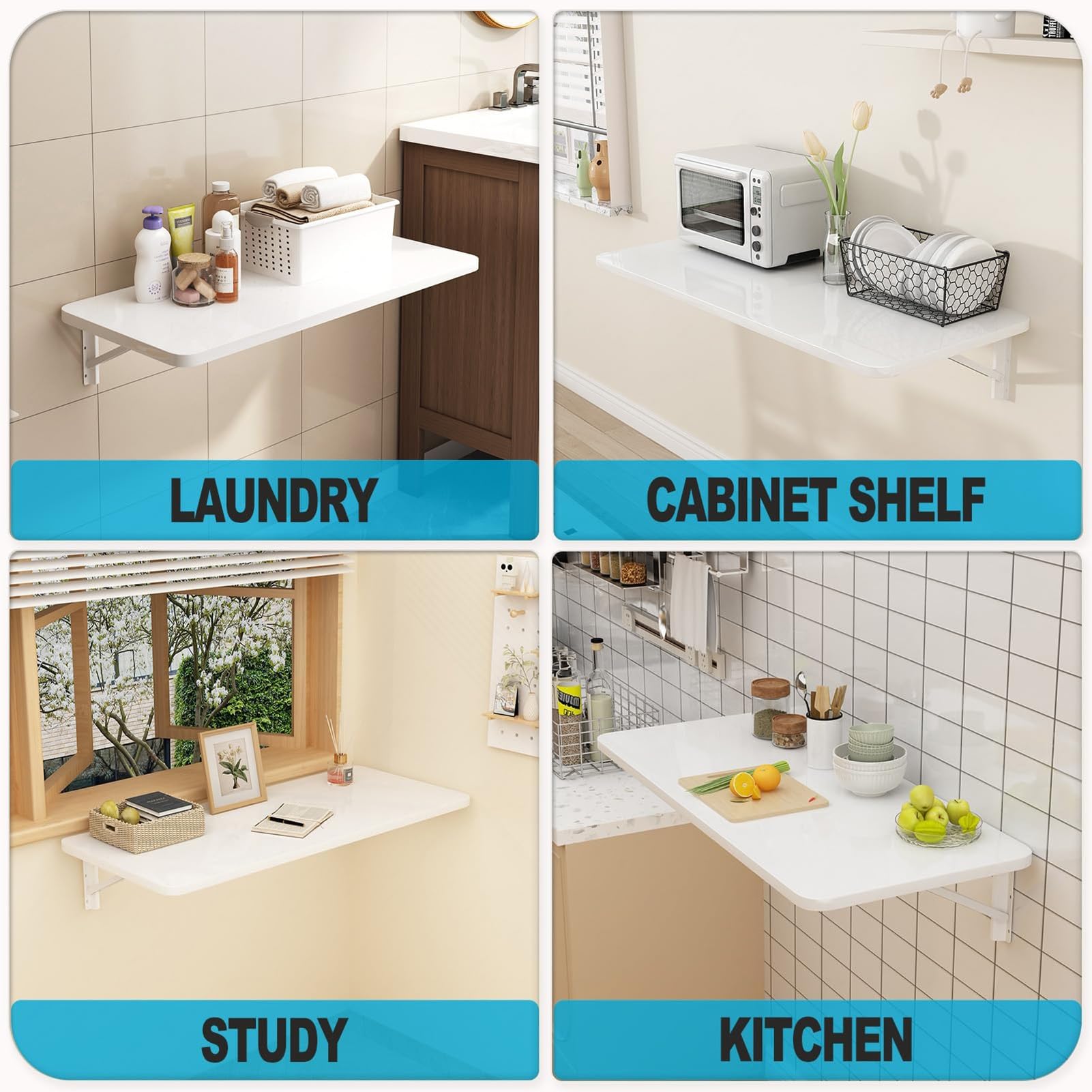 Banco di Lavoro Galleggiante a Parete Pieghevole per la Sala da Lavoro per Garage per la casa Sala da Pranzo Cucina-Design Elegante salvaspazio (90x20cm Bianco) LWX