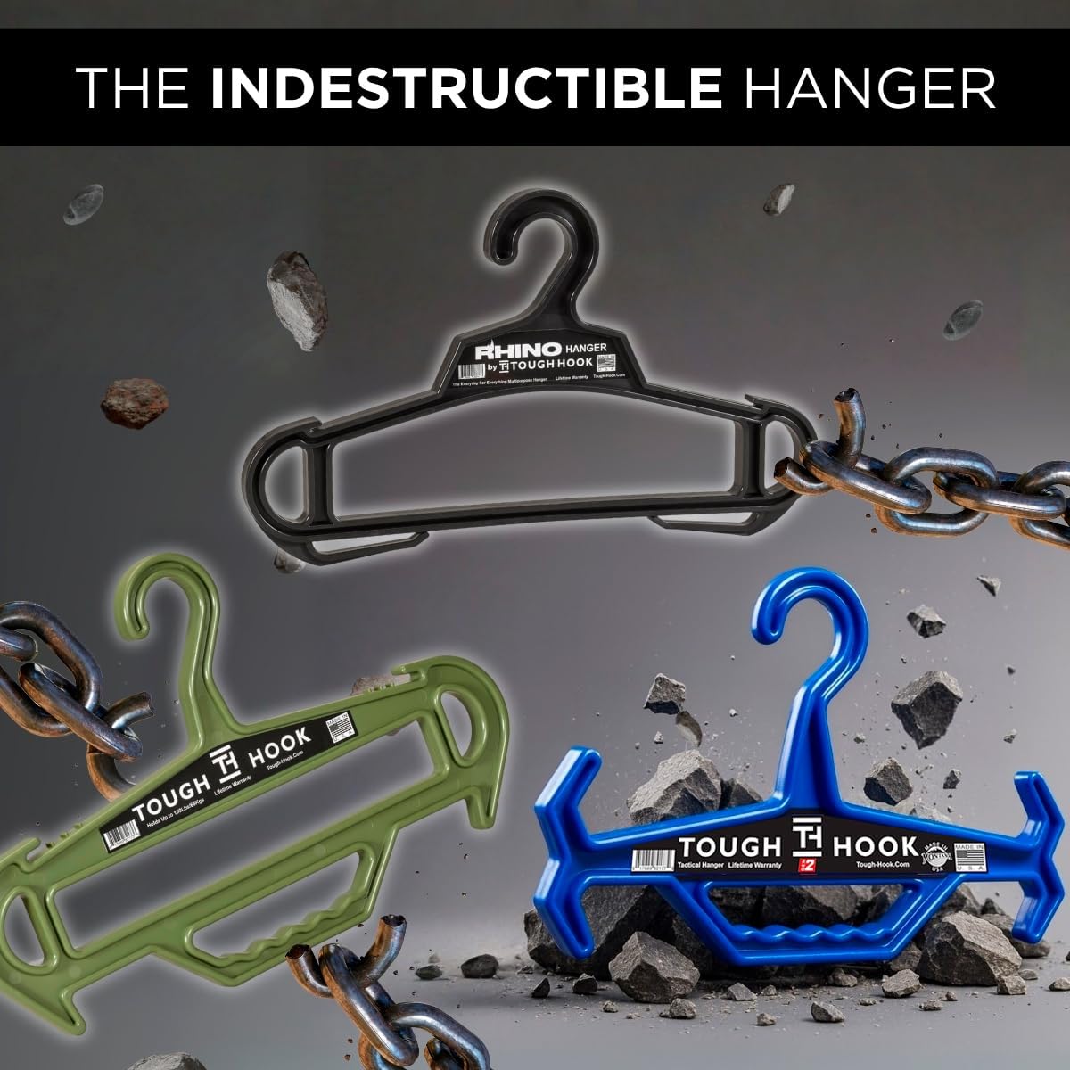 Rhino Tough Hook Heavy Duty Clothes Hangers – Made in USA, Military Grade Coat Hanger for Body Armor – 200-lb Capacity Suit Hangers – The Everyday for Everything, The Indestructible Hanger, 1 Blue - Image 4