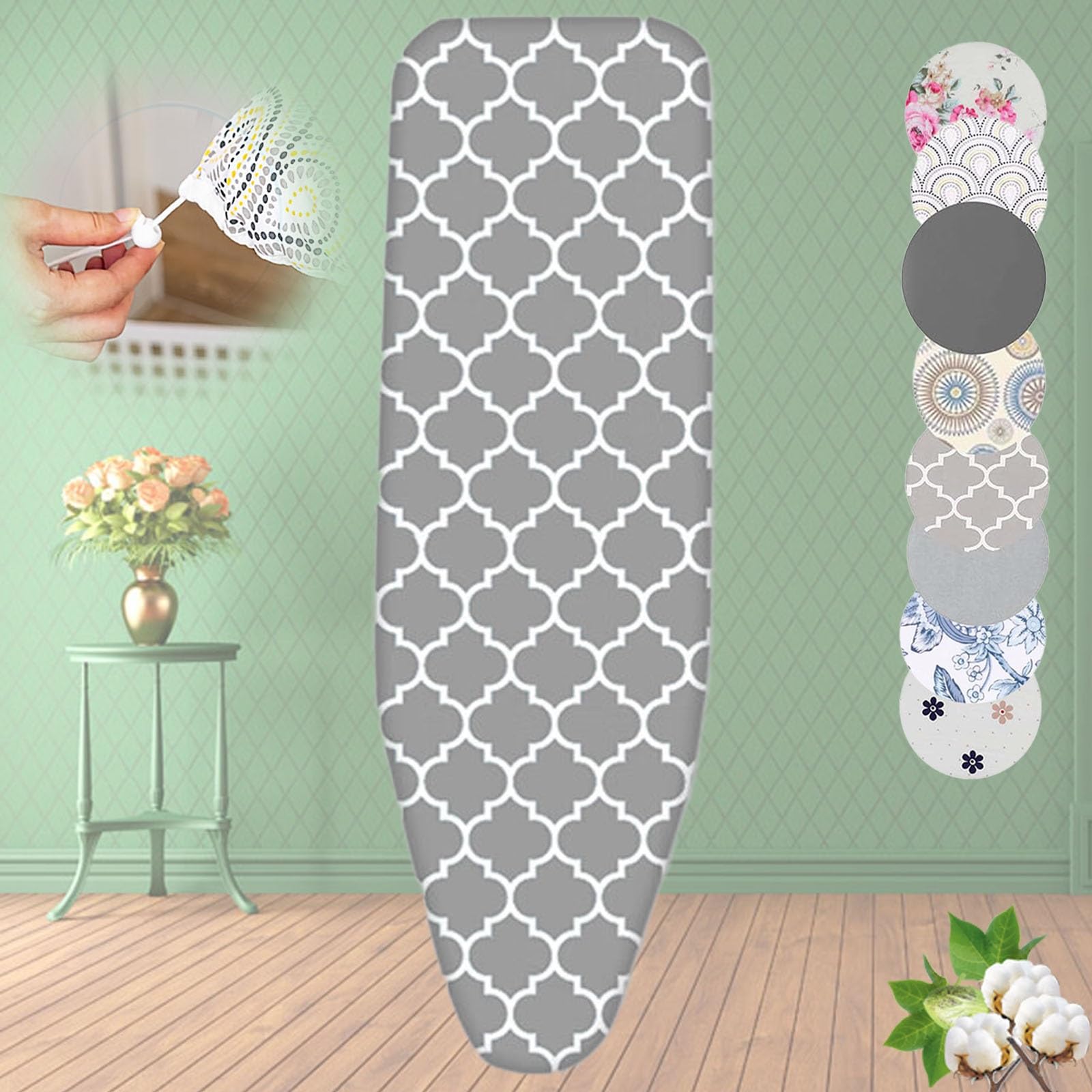 Funda para tabla de planchar resistente de 128 x 40 cm, repuesto acolchado con cordón, se adapta a mesas de planchar estándar, color linterna, duradera y fácil de instalar