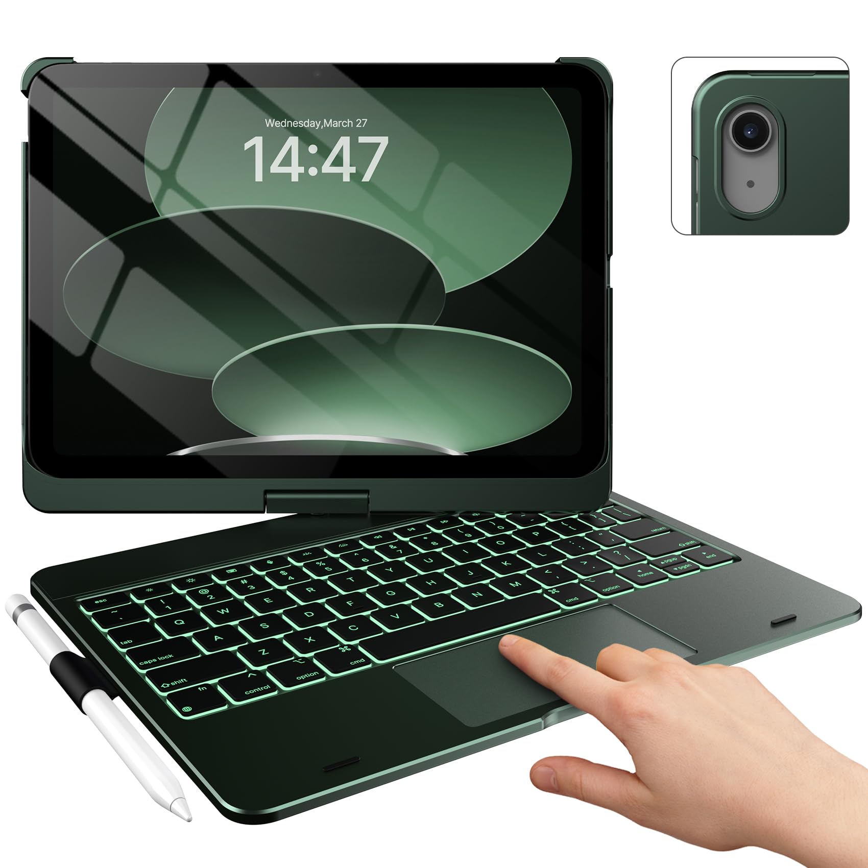 typecase Touch iPad 10th Generation Case with Keyboard (10.9", 2022) and iPad A16 (11th Gen, 2025) – 360° Rotatable, 11-Color Backlit, Multi-Touch Trackpad, Thin & Light (Midnight Green)Carbonfree CertifiedClimeCo Certified