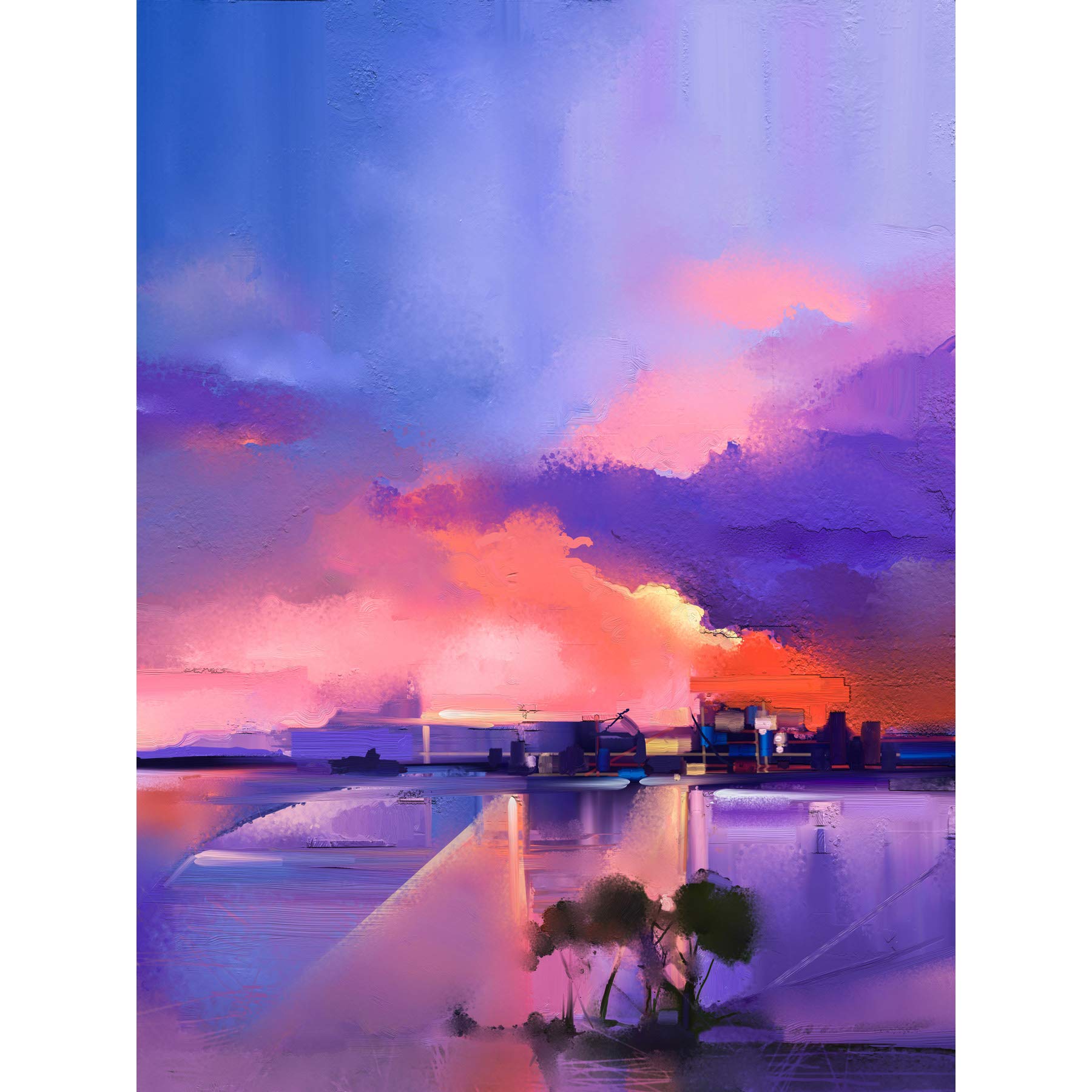 Wee Blue Coo Abstract Sunset on Lake Art Print Poster Wall Decor