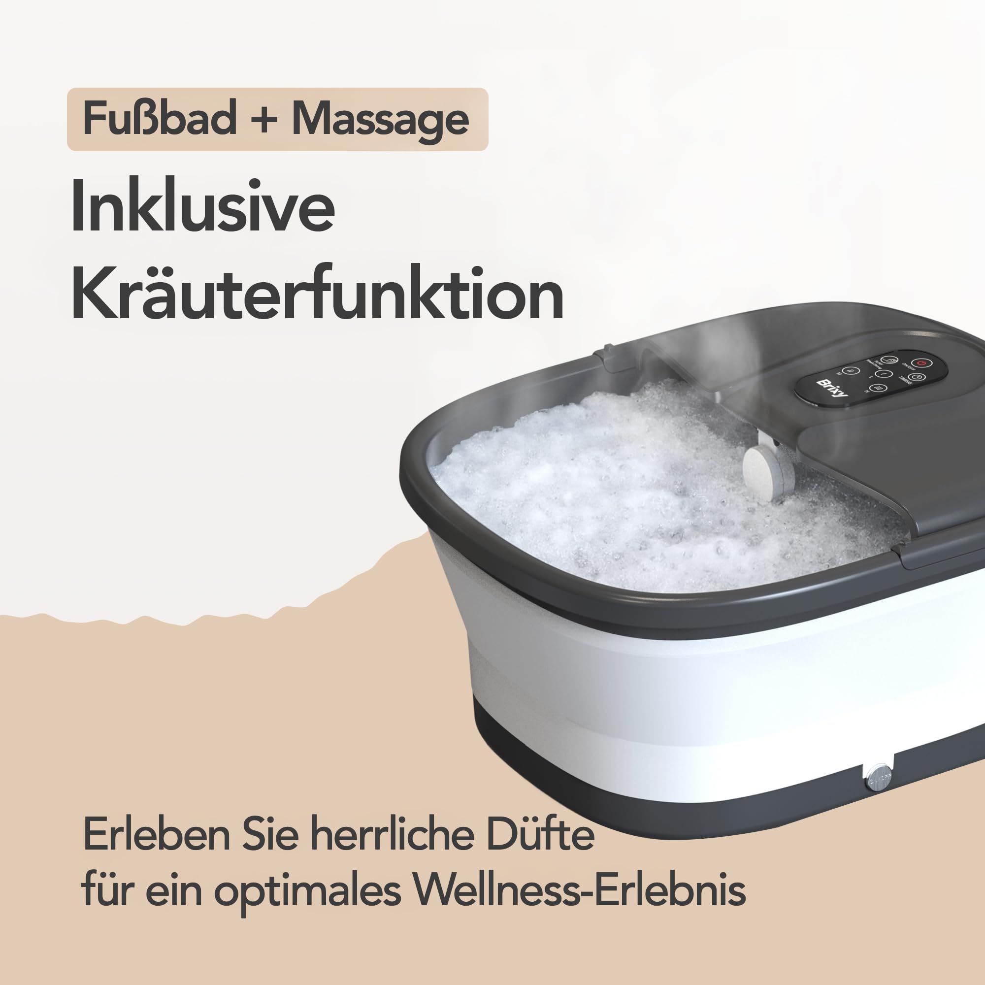 Brixy Fußbad – Manuelle Massagerollen – Erwärmt sich auf bis zu 45 °C – Fußmassagegerät – Fußbad mit Massagefunktion – Schwarz