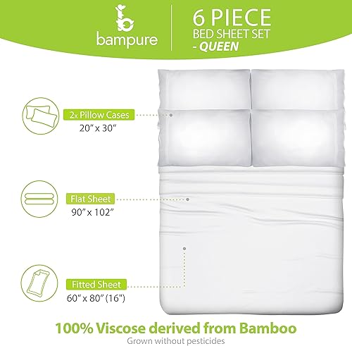 Vista 110 de BAMPURE - Juego de sábanas de 100 % viscosa de bambú, refrescantes, suaves, bolsillo profundo de hasta 16 pulgadas, 1 sábana encimera, 1 sábana Gris