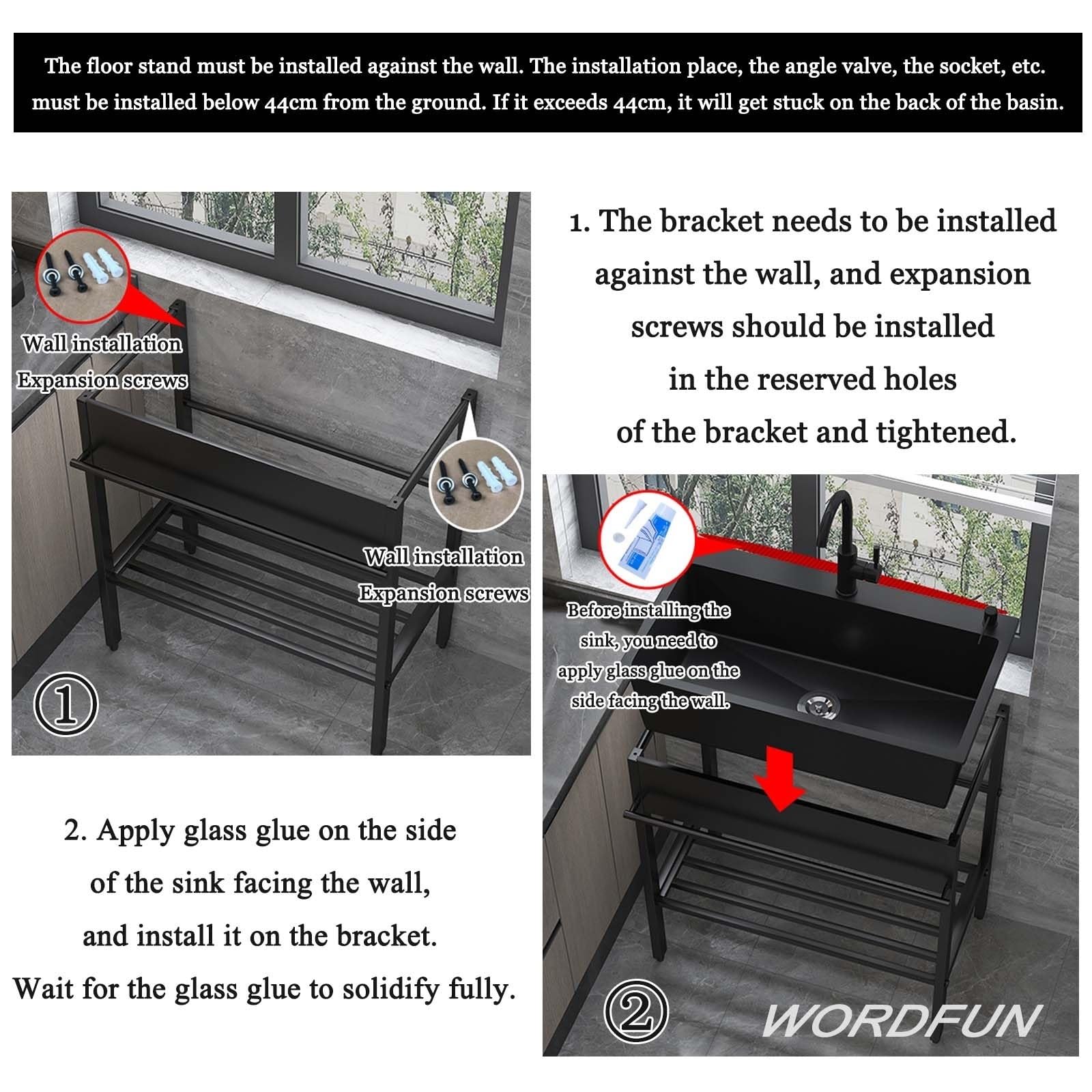WORDFUN Freistehende Küchenspüle Mobiles Waschbecken, Edelstahlspüle Spülbecken, Outdoor Spüle Mit Wasserhahn Und Lagerregalen, Für Waschküche, Garten, Garage, Spülbecken Küchenspüle(65x45x86cm)