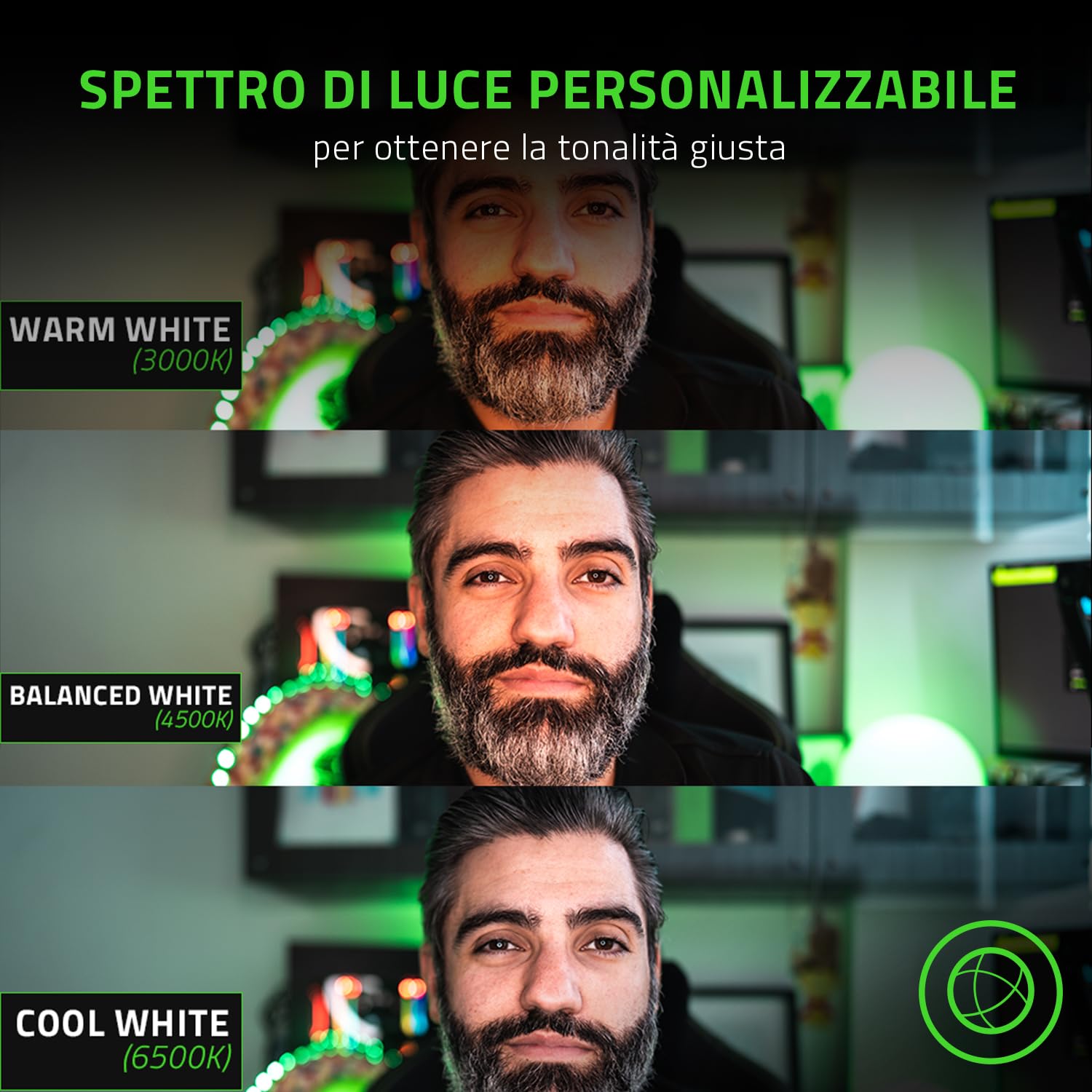 Razer Luce ad anello - Luce ad anello USB LED da 12" per lo streaming da PC o mobile (Spettro di luce personalizzabile, Luminosità regolabile, fissaggio flessibile, Treppiede, Alimentata via USB) Nero