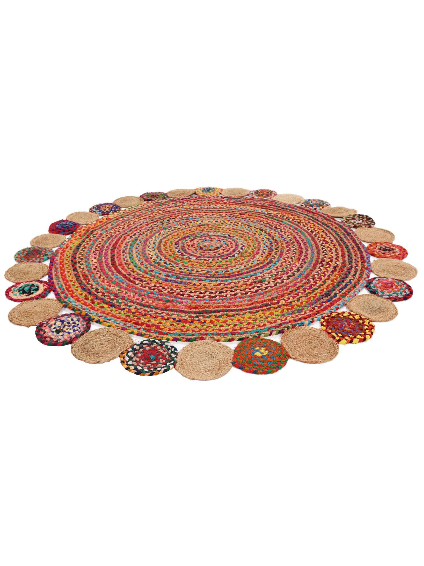 RugVista Solana Dot Jute, Tappeto, Kilim Modern, Ø 150 cm, Rotonda, Pelo medio, Lavabile solo a secco, Certificato Care & Fair, Beige/Multi