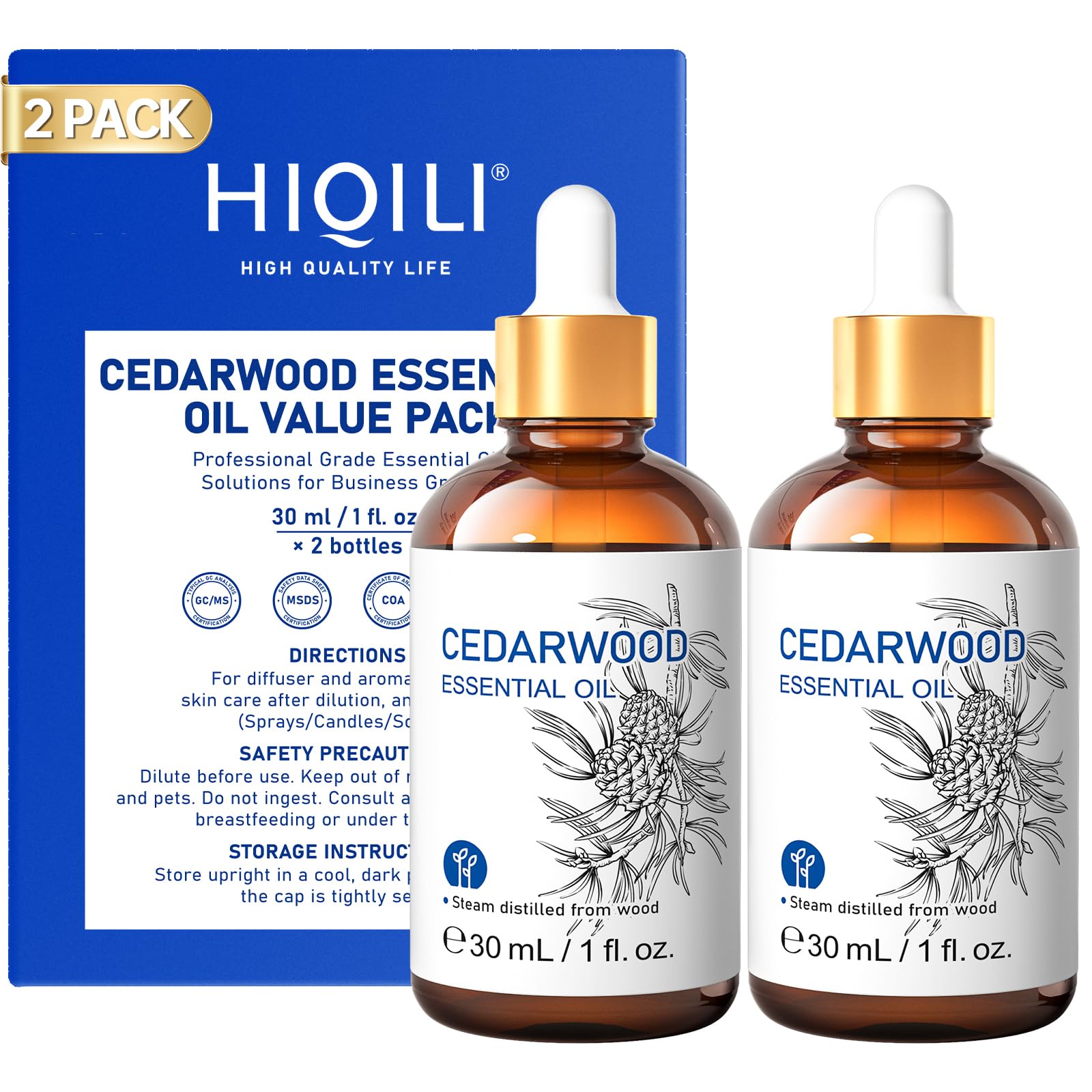 HIQILI Cedarwood Essential Oil 30ml 2-Piece Set