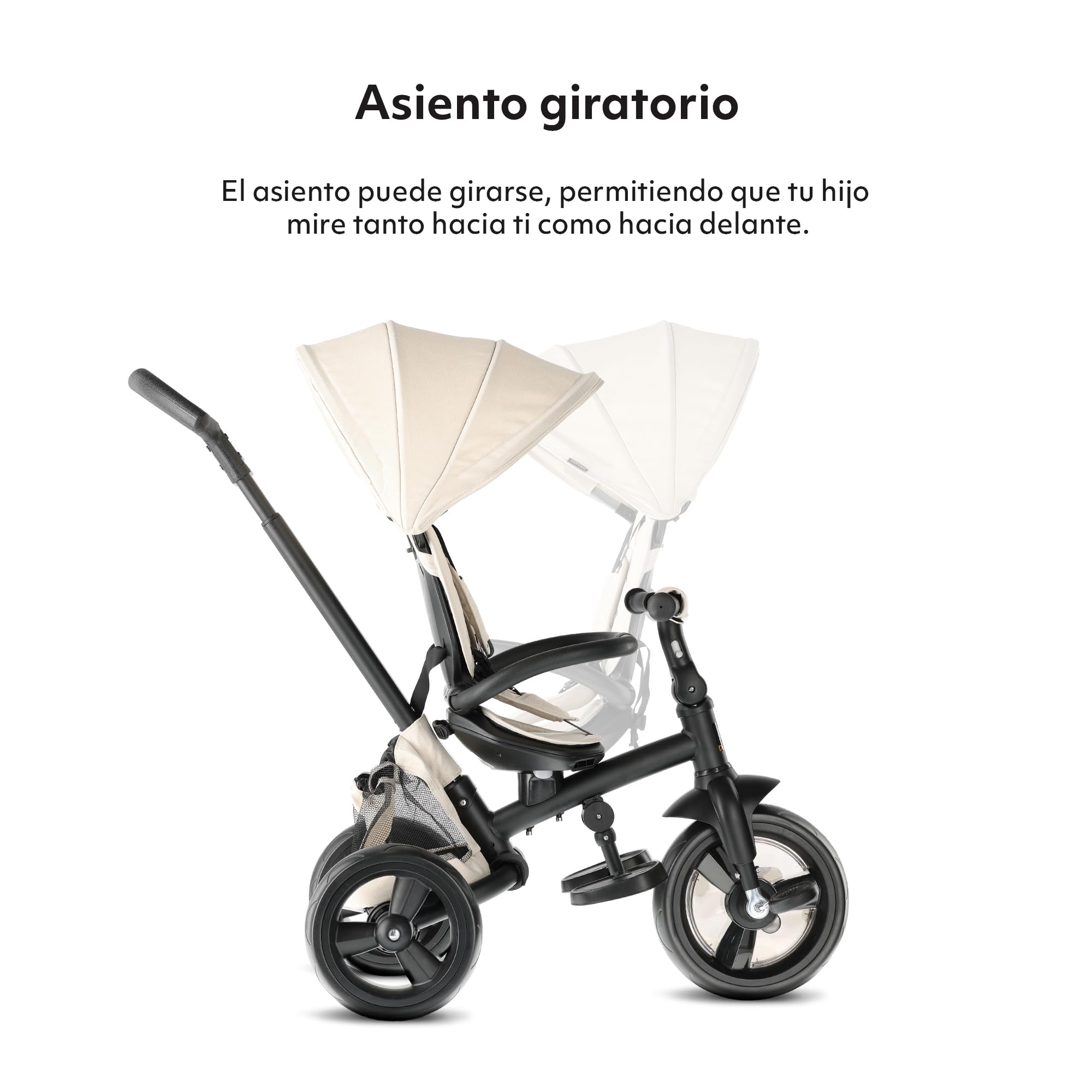 Deryan Explorer Triciclo 9 Meses a 25 kg - Evolutivo, Bicicleta Sin Pedales, Bicicleta Bebe, Plegable, para Niños, Asiento Reversible, Capota con protección Solar, Cesta, Arnés de 5 Puntos - Crema