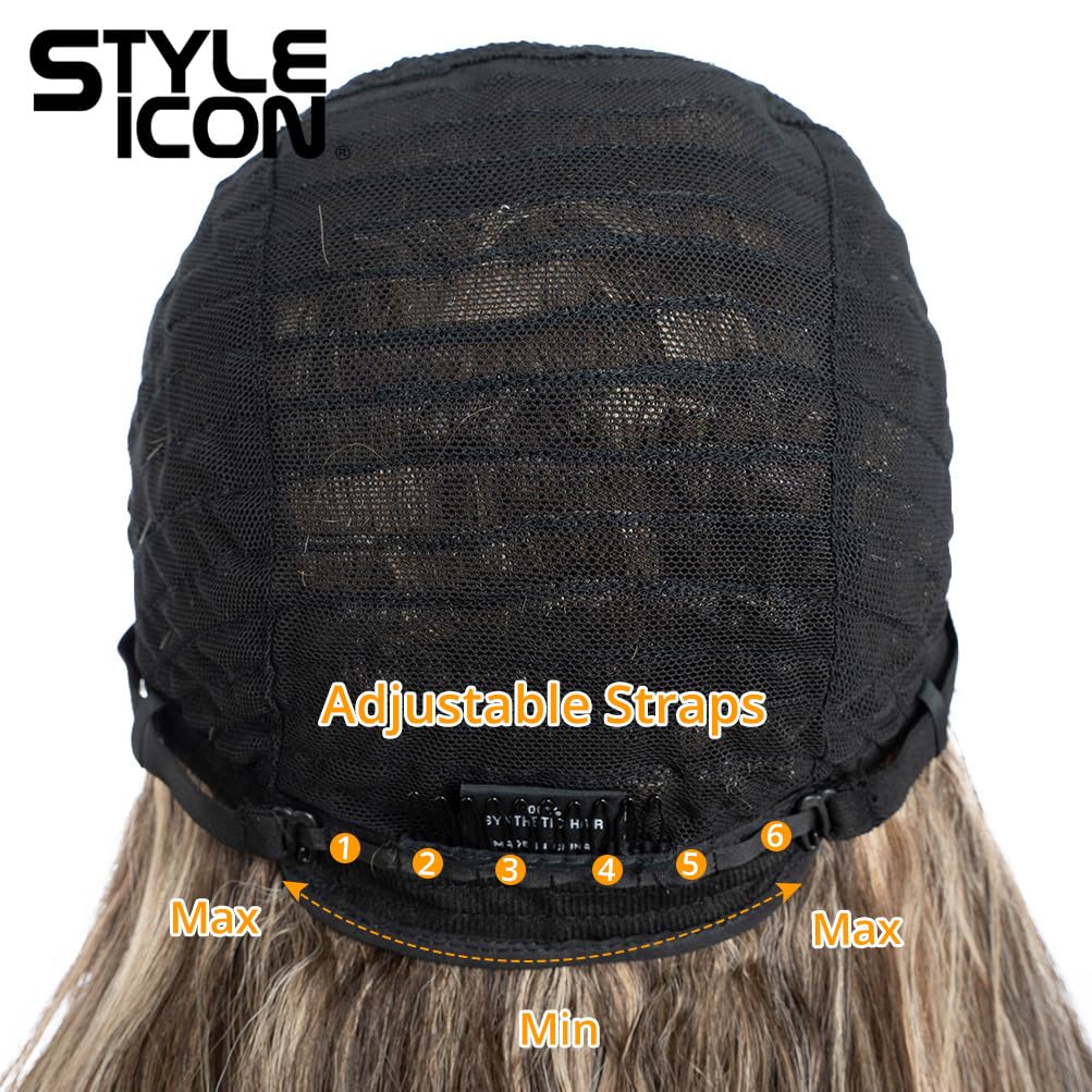 Style Icon Highlight Blonde Long Wavy Wig for Women Middle Part Curly Wavy Wig Natural Looking Synthetic Heat Resistant Fiber Wig for Daily Party Use (28 Inches, NTPDHL1B/8/26R)