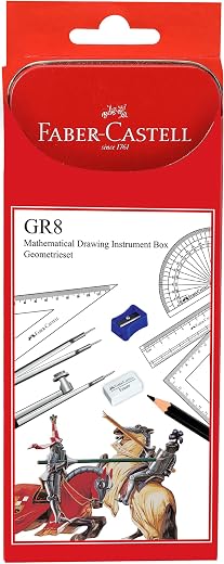 Faber-Castell Geometry Box for Students | Compass Box with Scale, Protractor, Divider, Sharpner, Eraser, Set Scales | Scho...