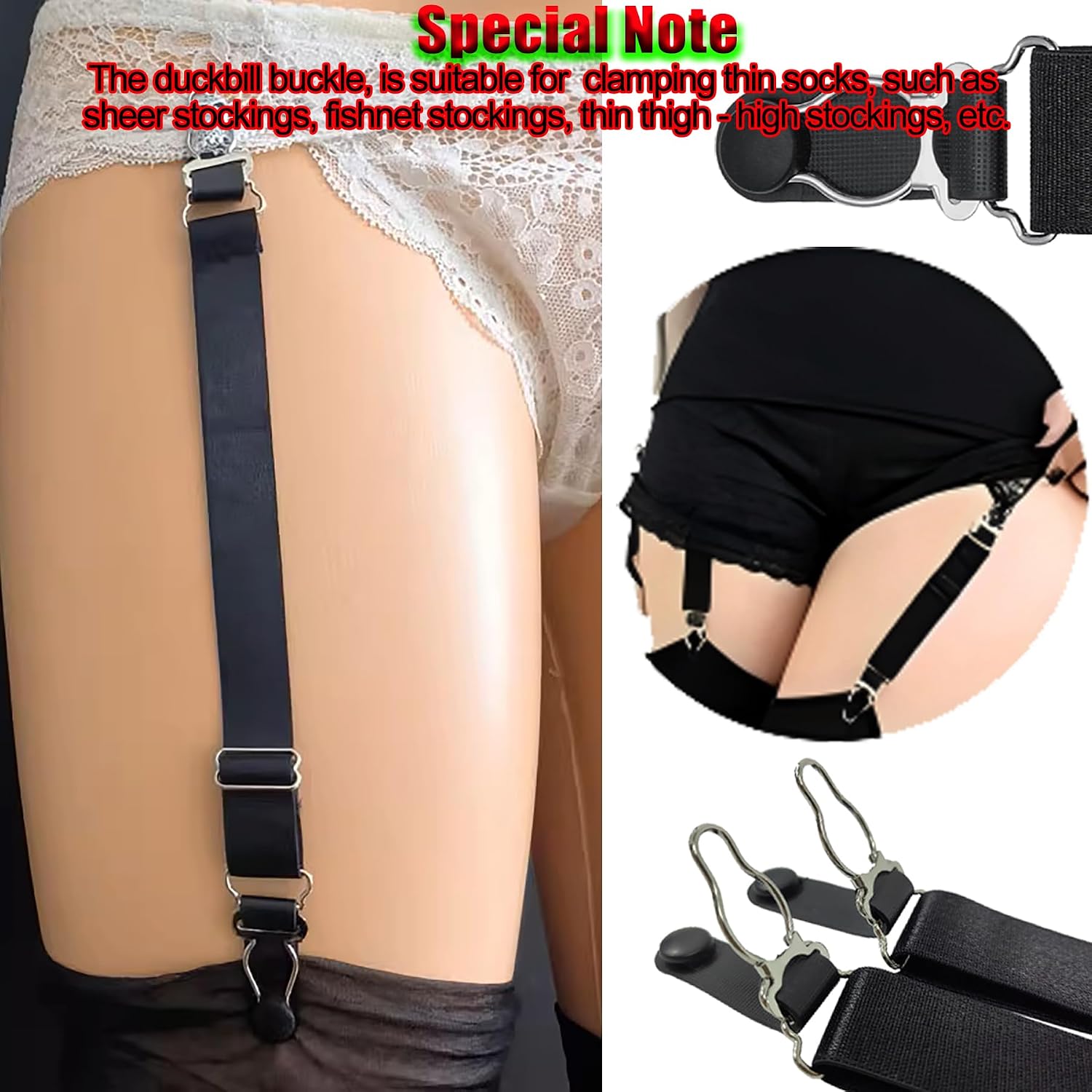 Adjustable Thigh High Stocking Garter Belt Shirt Stays Suspender Holder Straps with Non-Slip Clips for Socks Boots