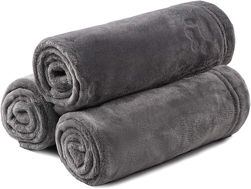 Miniatura 3 de 1 paquete de 3 mantas suaves y esponjosas de vellón para mascotas, manta de franela con bonito diseño de pata 3D para perro, cachorro, gato, gris