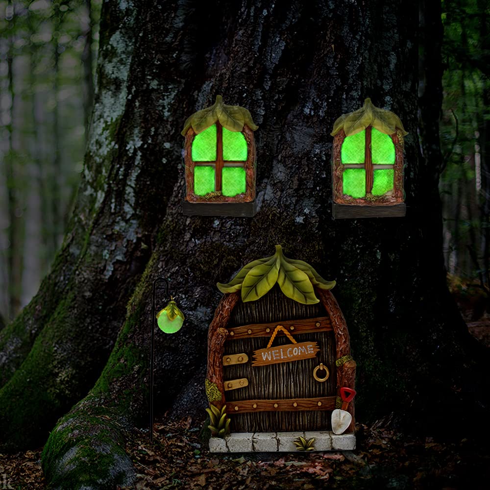 Meyas Outdoor Garden Sculptures Statues Decoration Garden Figurines Tree Face,Miniature Fairy Mystical Garden Window and Door,Yard Art Waterproof Sculpture Gift,Patio Lawn Ornament,Glow in The Dark - Image 3