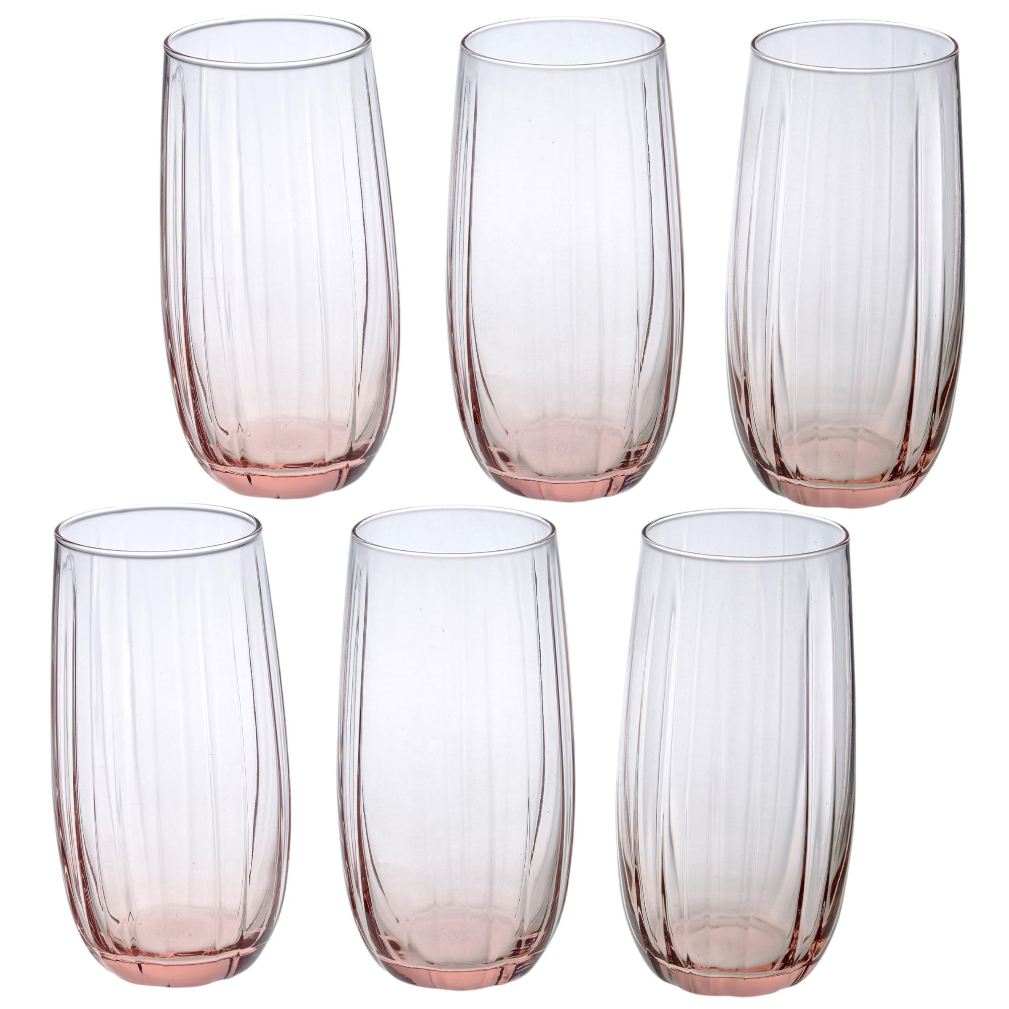 Queensway Home & Dining 6-Piece Coloured Glass Tumbler Set - Stylish, Durable Drinkware for Cocktails, Juices & Everyday Use - 500ml Pink Dishwasher Safe Glasses