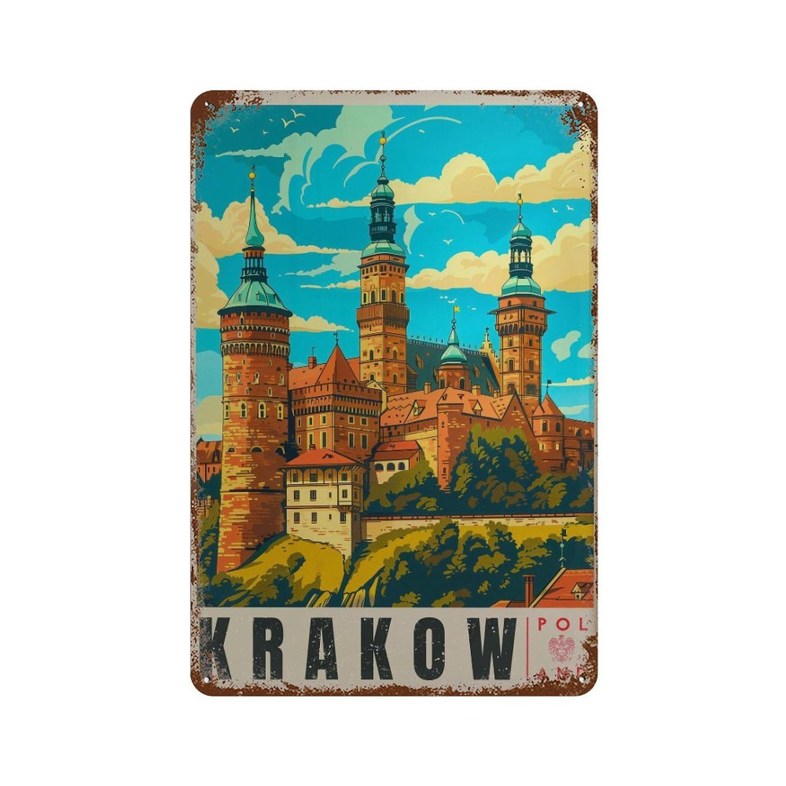 xiaoxiaoshen Krakow Poland Travel Vintage Wall Decor Art Metal Tin Poster Modern Home Decor Art Home Bar Shop Decorations Vintage Sign 30x20cm