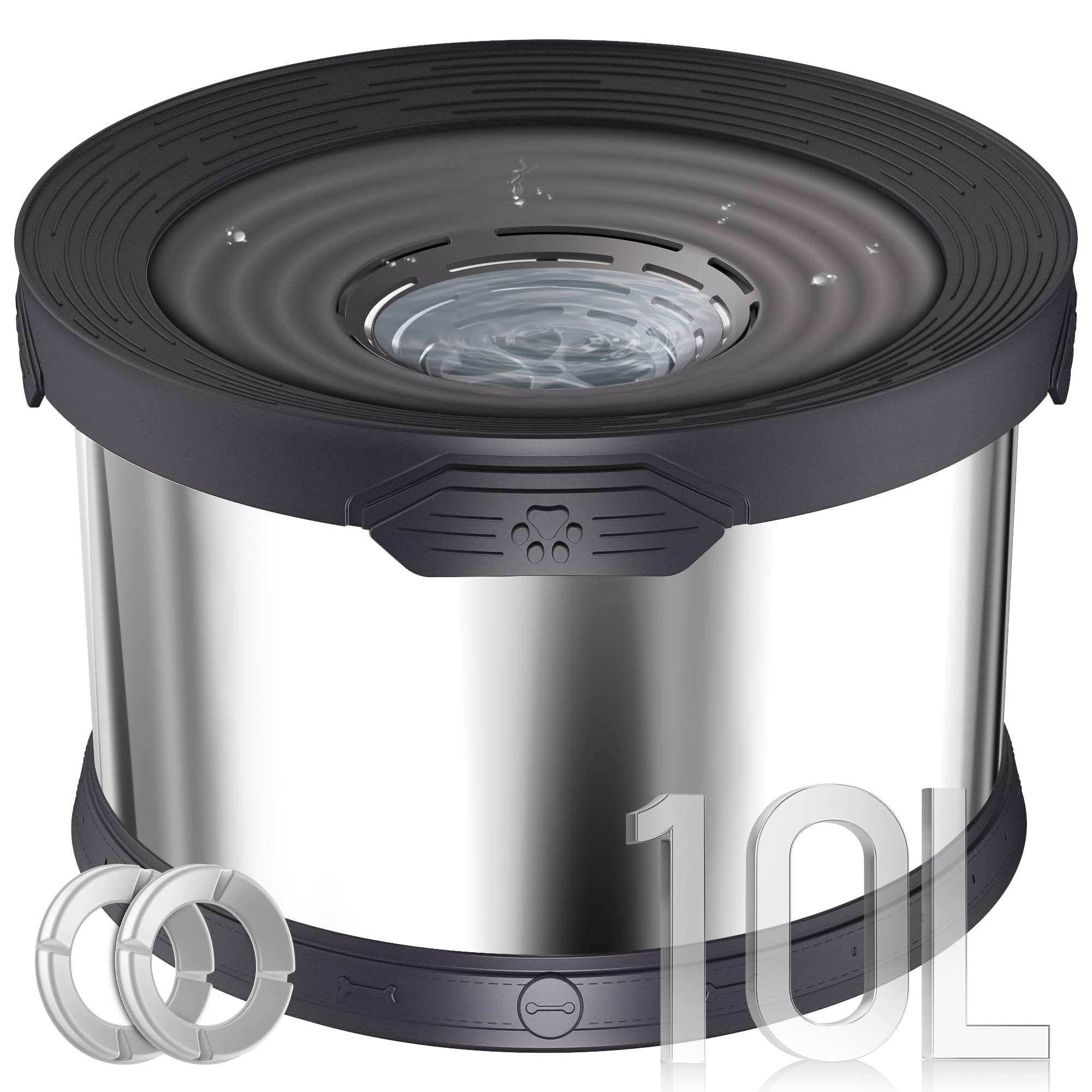 UPSKY Dog Water Bowl No Spill 10L Stainless Steel, 2.6 Gallon Large Capacity Spill-Proof Dog Bowls, Non-Slip Slow Drinking Anti-Splash Bowl for Large